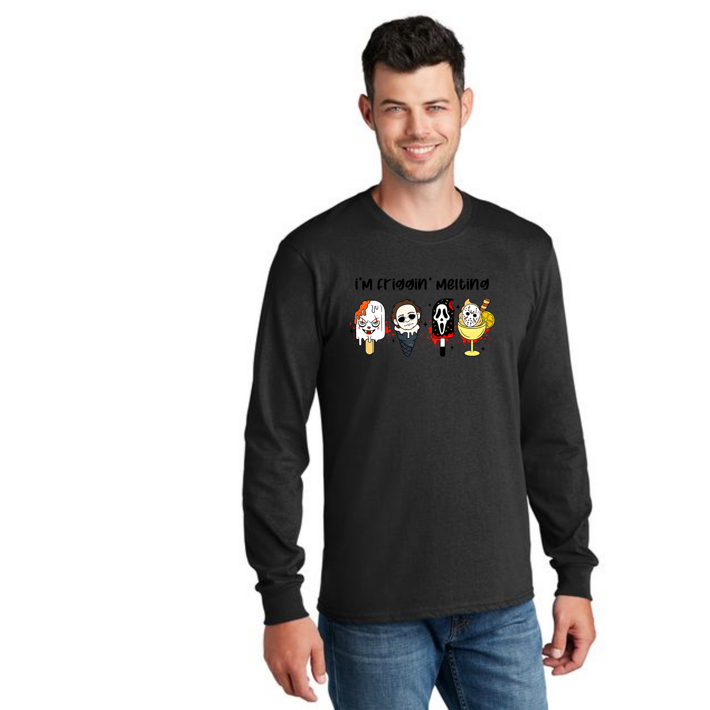 HALLOWEEN SCARY ICE CREAM PC55LS Port & Company® Long Sleeve Core Cotton Tee HW-22