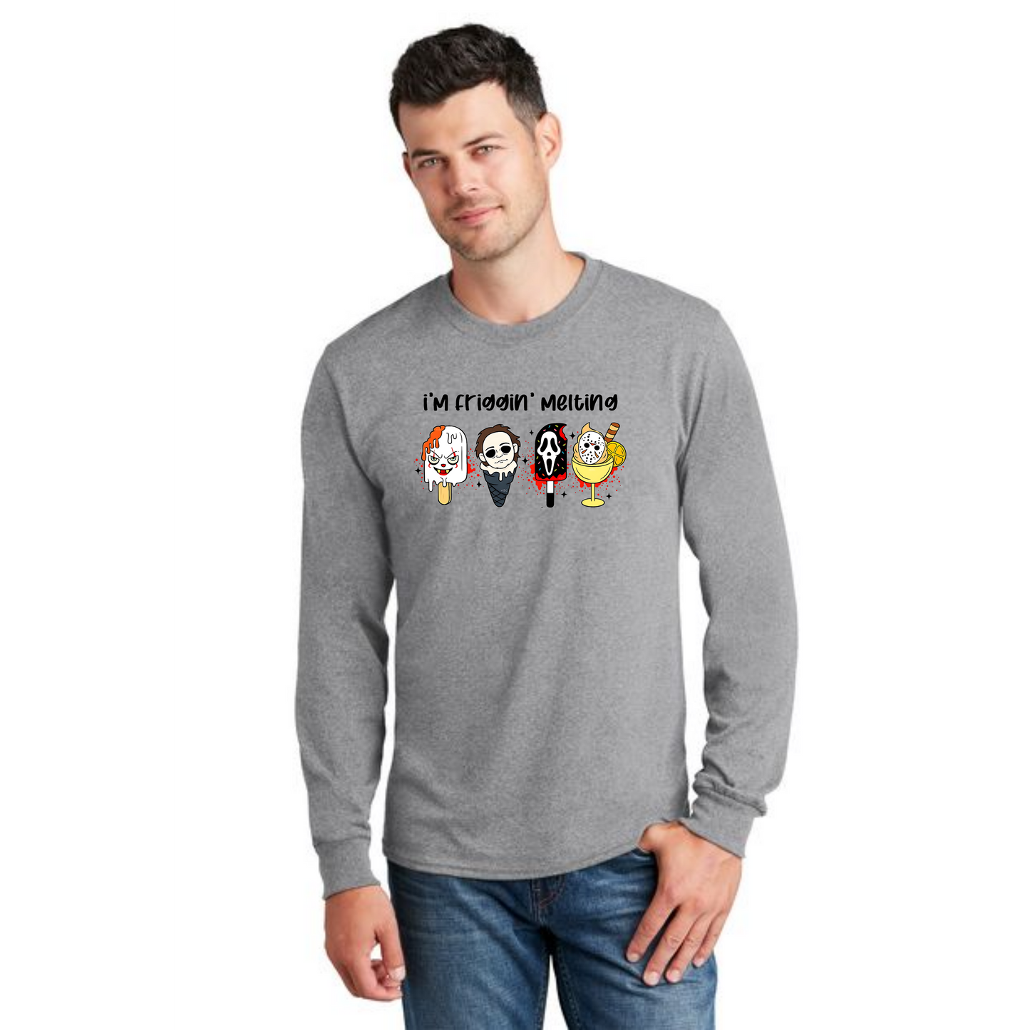 HALLOWEEN SCARY ICE CREAM PC55LS Port & Company® Long Sleeve Core Cotton Tee HW-22