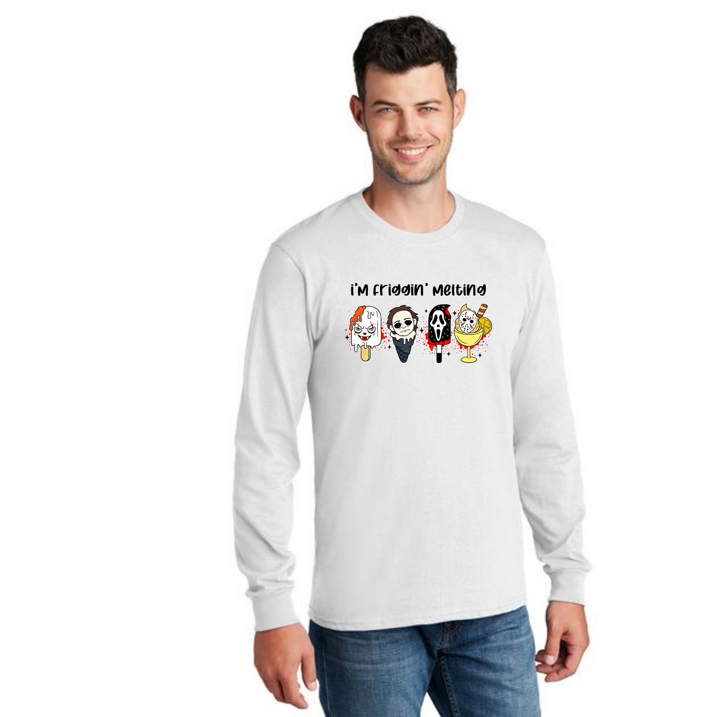 HALLOWEEN SCARY ICE CREAM PC55LS Port & Company® Long Sleeve Core Cotton Tee HW-22