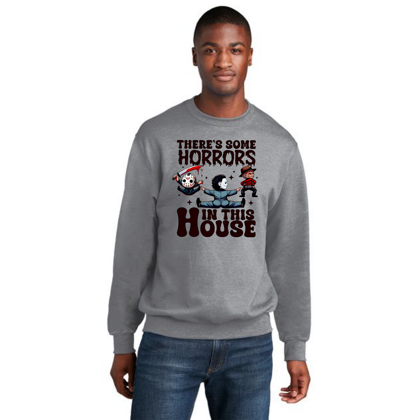 HALLOWEEN HORRORS IN THE HOUSE Port & Company® Core Fleece Crewneck Sweatshirt HW-23
