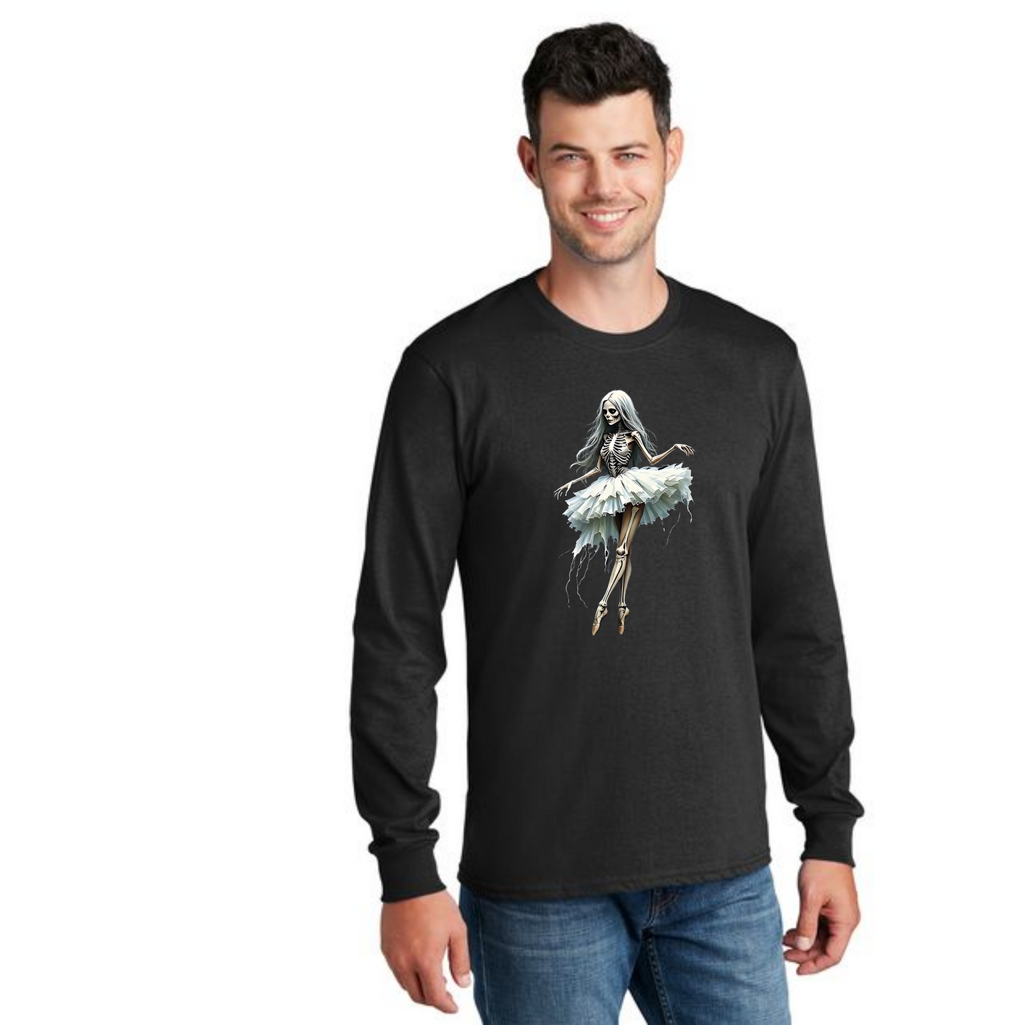 HALLOWEEN SCARY BALLERINA PC55LS Port & Company® Long Sleeve Core Cotton Tee HW-24