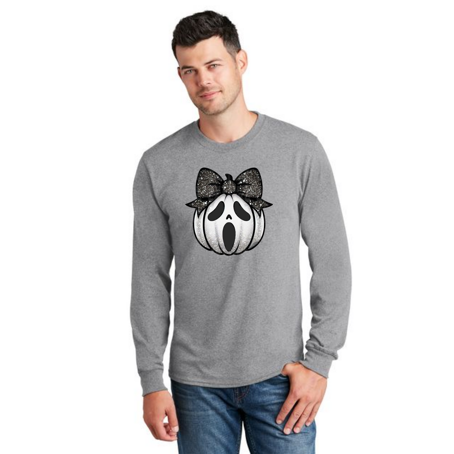 HALLOWEEN PUMPKIN PC55LS Port & Company® Long Sleeve Core Cotton Tee HW-25