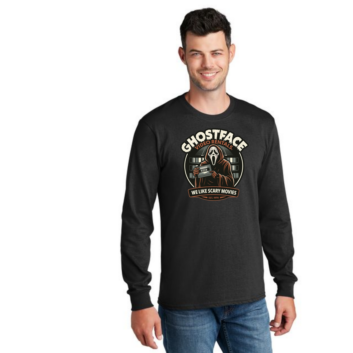 HALLOWEEN SCARY MOVIE PC55LS Port & Company® Long Sleeve Core Cotton Tee HW-26