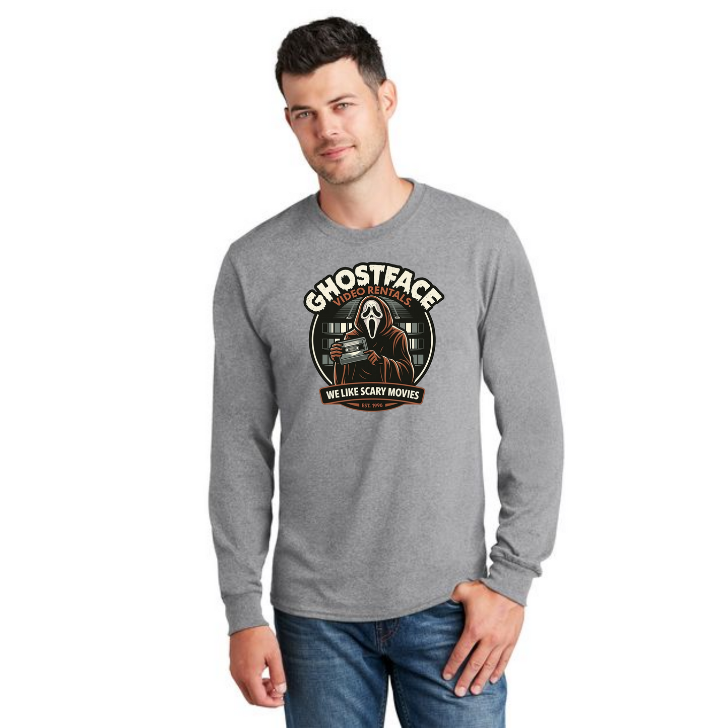HALLOWEEN SCARY MOVIE PC55LS Port & Company® Long Sleeve Core Cotton Tee HW-26