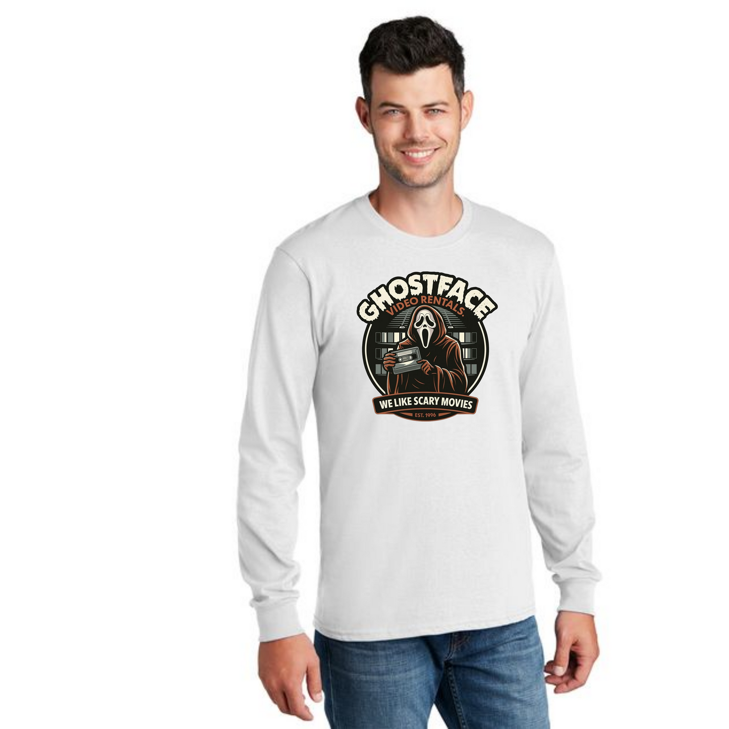 HALLOWEEN SCARY MOVIE PC55LS Port & Company® Long Sleeve Core Cotton Tee HW-26