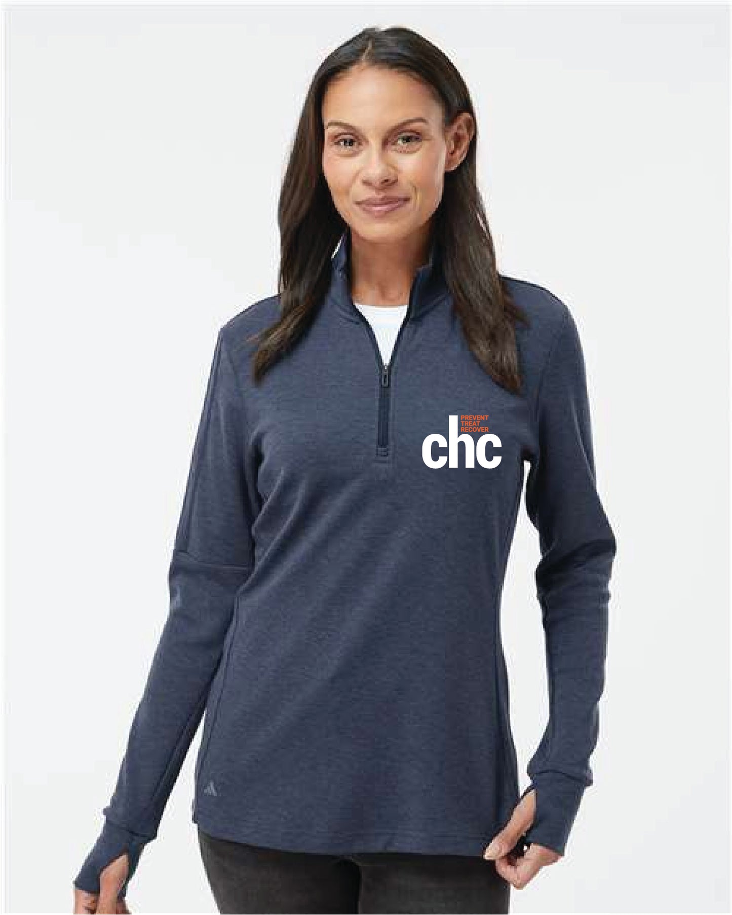 Adidas Women's 3-Stripes Quarter-Zip Sweater Pullover - A555 EMB CHC-31