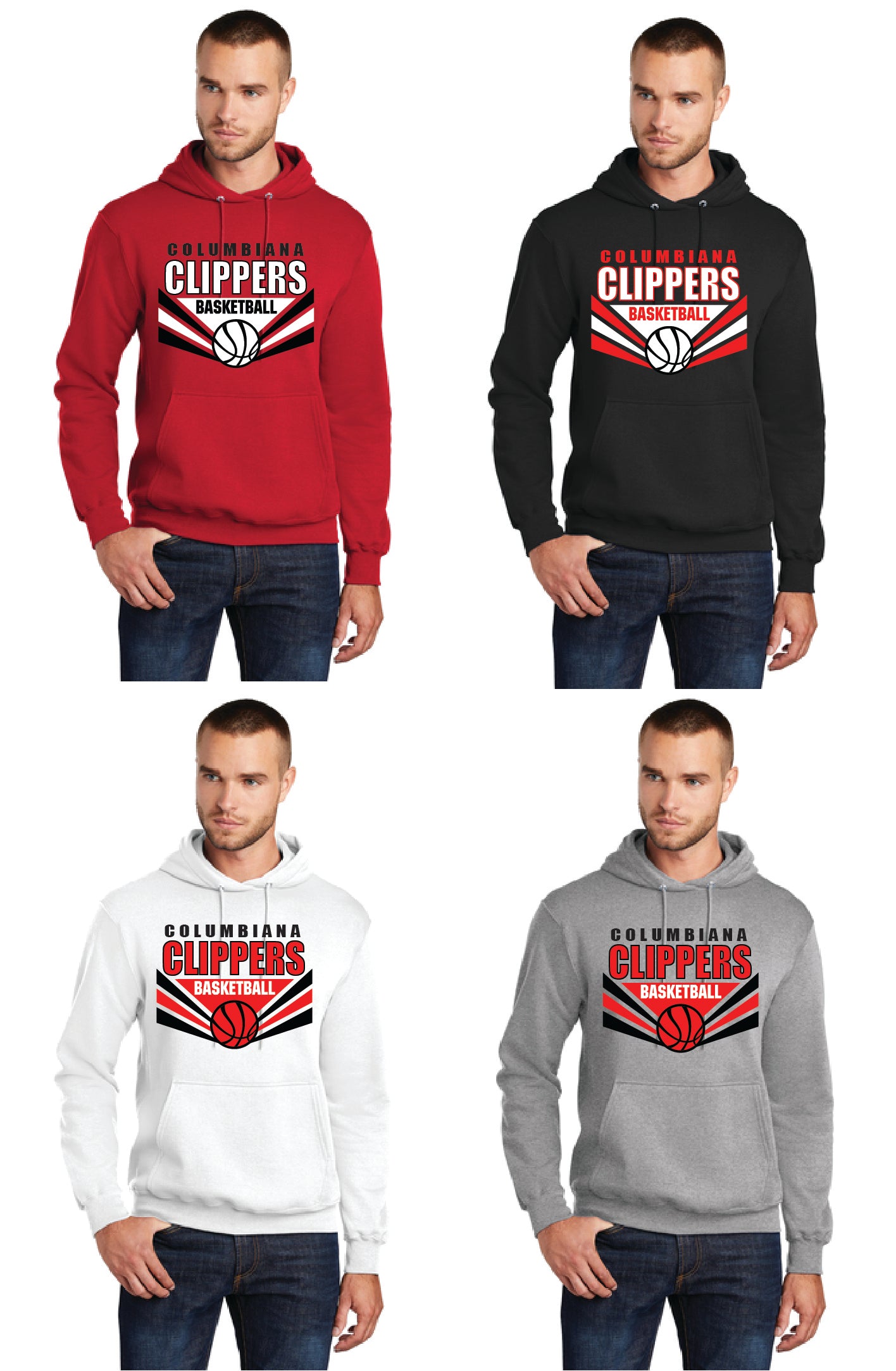 Columbiana Clippers Basketball PC78H Port & Company® Core Fleece Pullover Hooded Sweatshirt 1