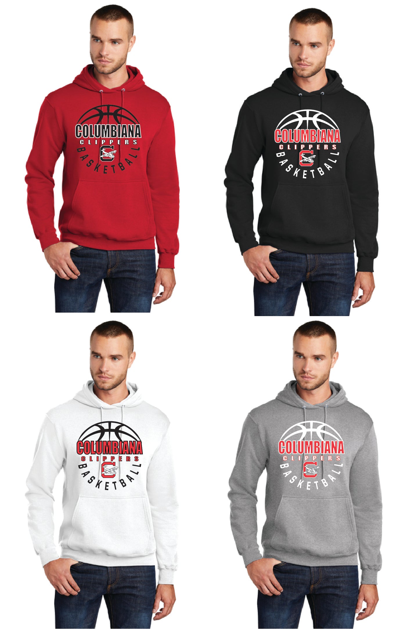 Columbiana Clippers Basketball PC78H Port & Company® Core Fleece Pullover Hooded Sweatshirt 3