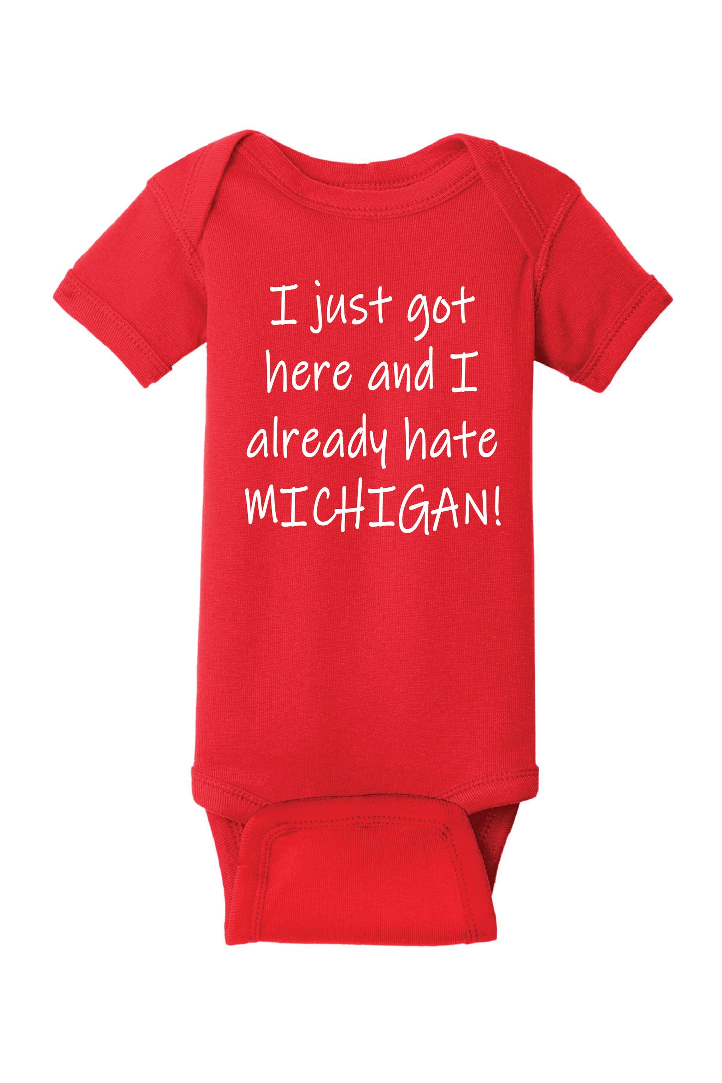 I JUST GOT HERE A I ALREADY HATE MICHIGAN AND I JUST GOT HERE RS4400 Rabbit Skins™ Infant Short Sleeve Baby Rib Bodysuit 5