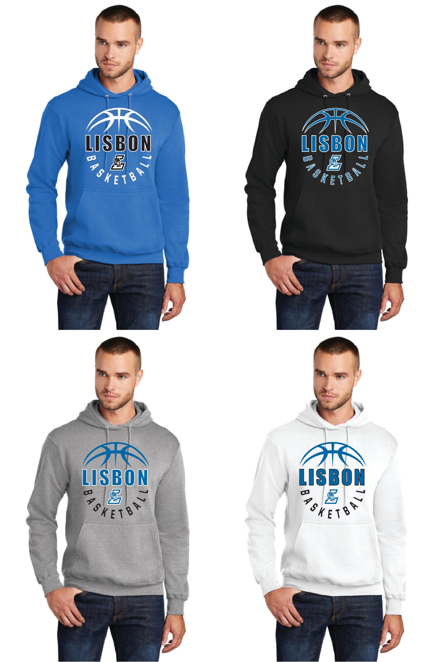 Lisbon Blue Devils Basketball PC78H Port & Company® Core Fleece Pullover Hooded Sweatshirt 2