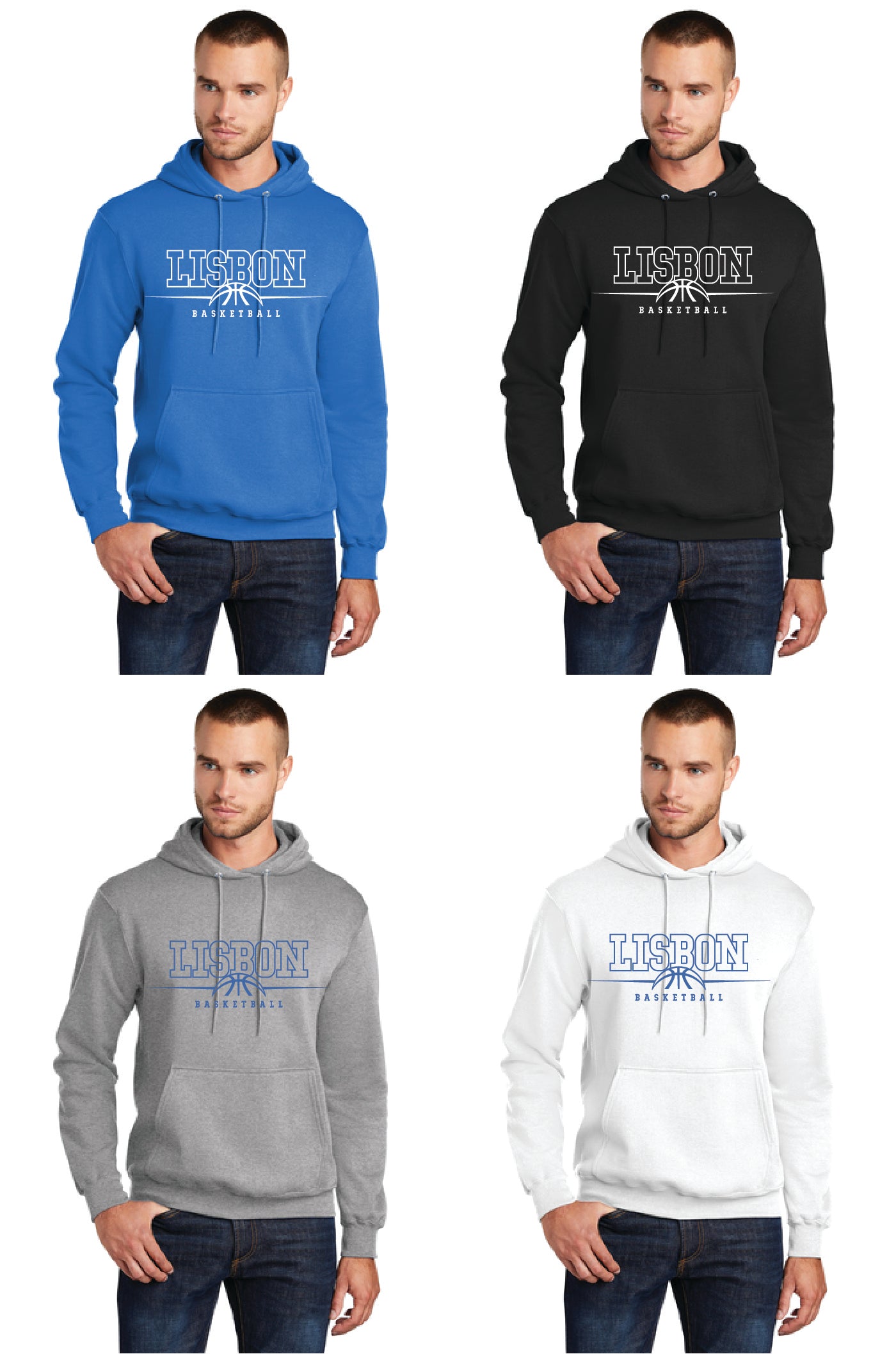 Lisbon Blue Devils Basketball PC78H Port & Company® Core Fleece Pullover Hooded Sweatshirt 4