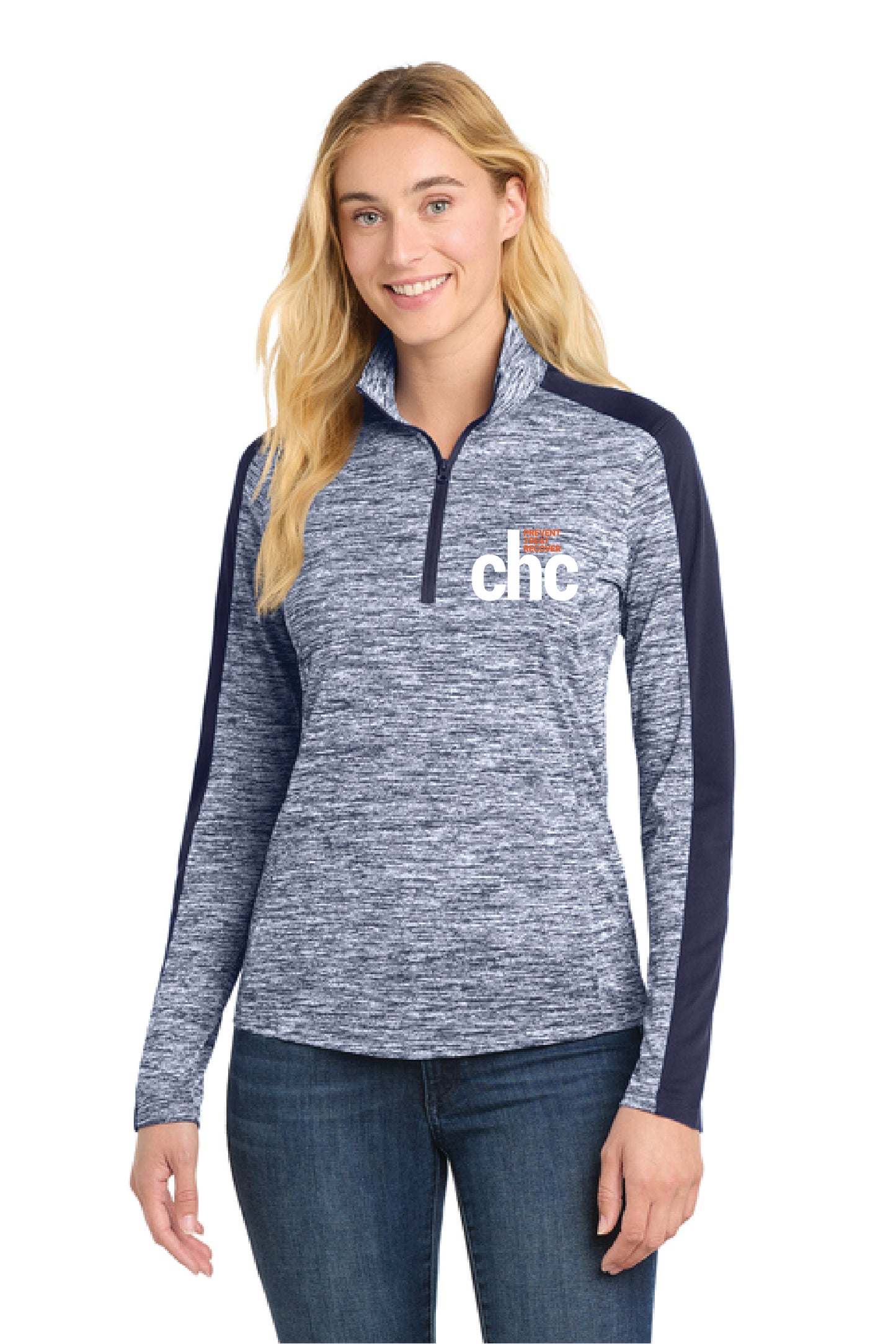 LST397 Sport-Tek® Women's PosiCharge® Electric Heather Colorblock 1/4-Zip Pullover EMB CHC-27
