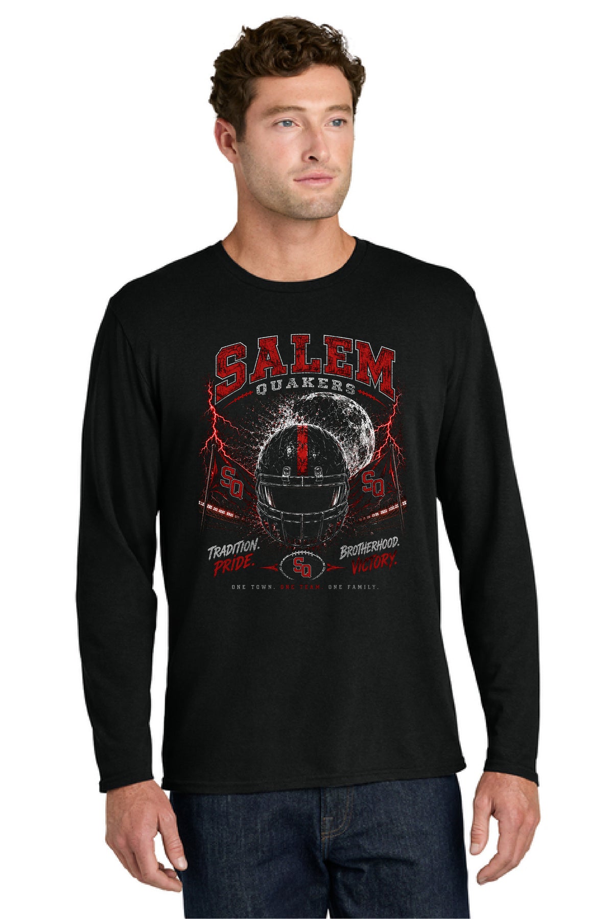 SALEM QUAKERS FOOTBALL PC55LS Port & Co™ Long Sleeve Core Cotton Tee SF-14