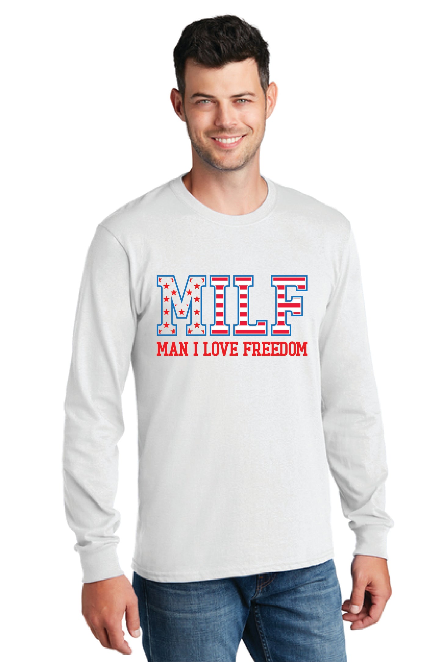 MILF MAN I LOVE FREEDOM PC54LS Port & Company® Long Sleeve Core Cotton Tee 21
