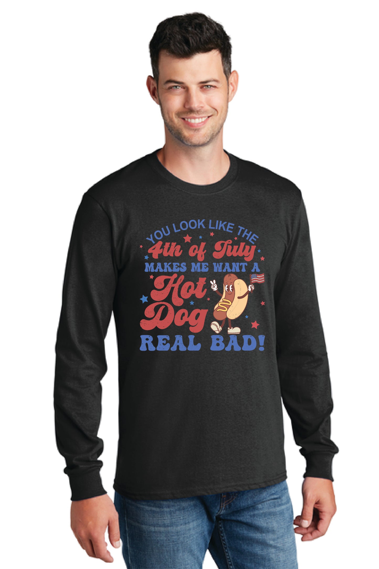 4TH OF JULY HOT DOG PC54LS Port & Company® Long Sleeve Core Cotton Tee 13