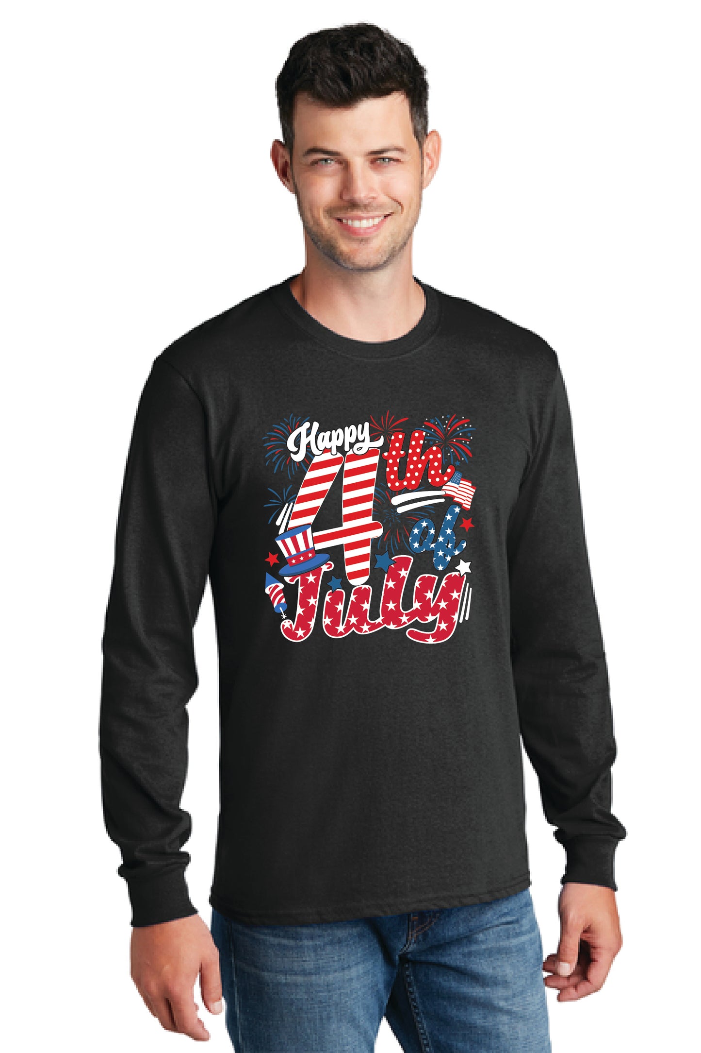 HAPPY 4TH OF JULY PC54LS Port & Company® Long Sleeve Core Cotton Tee 17