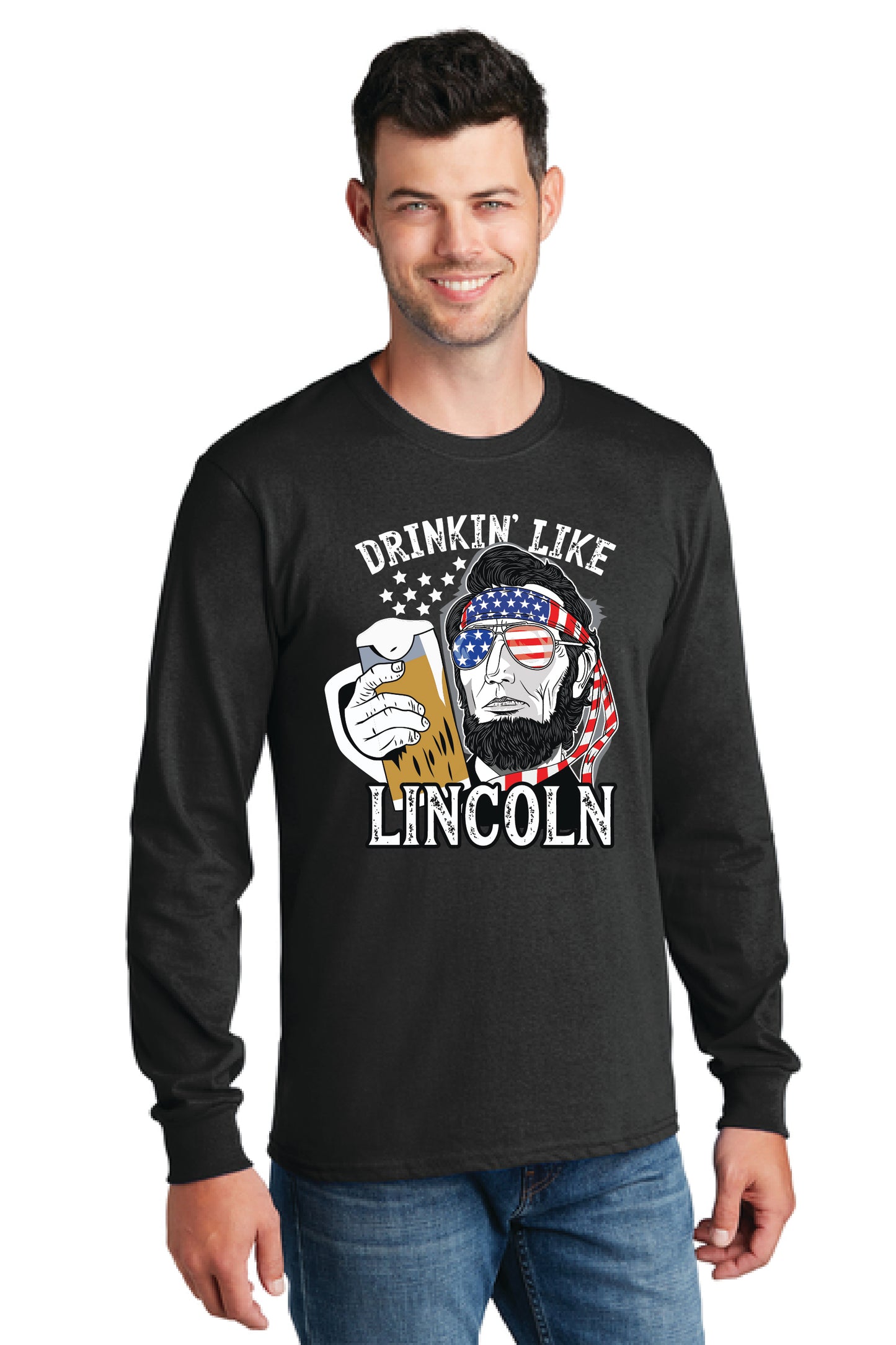 DRINKIN LIKE LINCOLN PC54LS Port & Company® Long Sleeve Core Cotton Tee 14