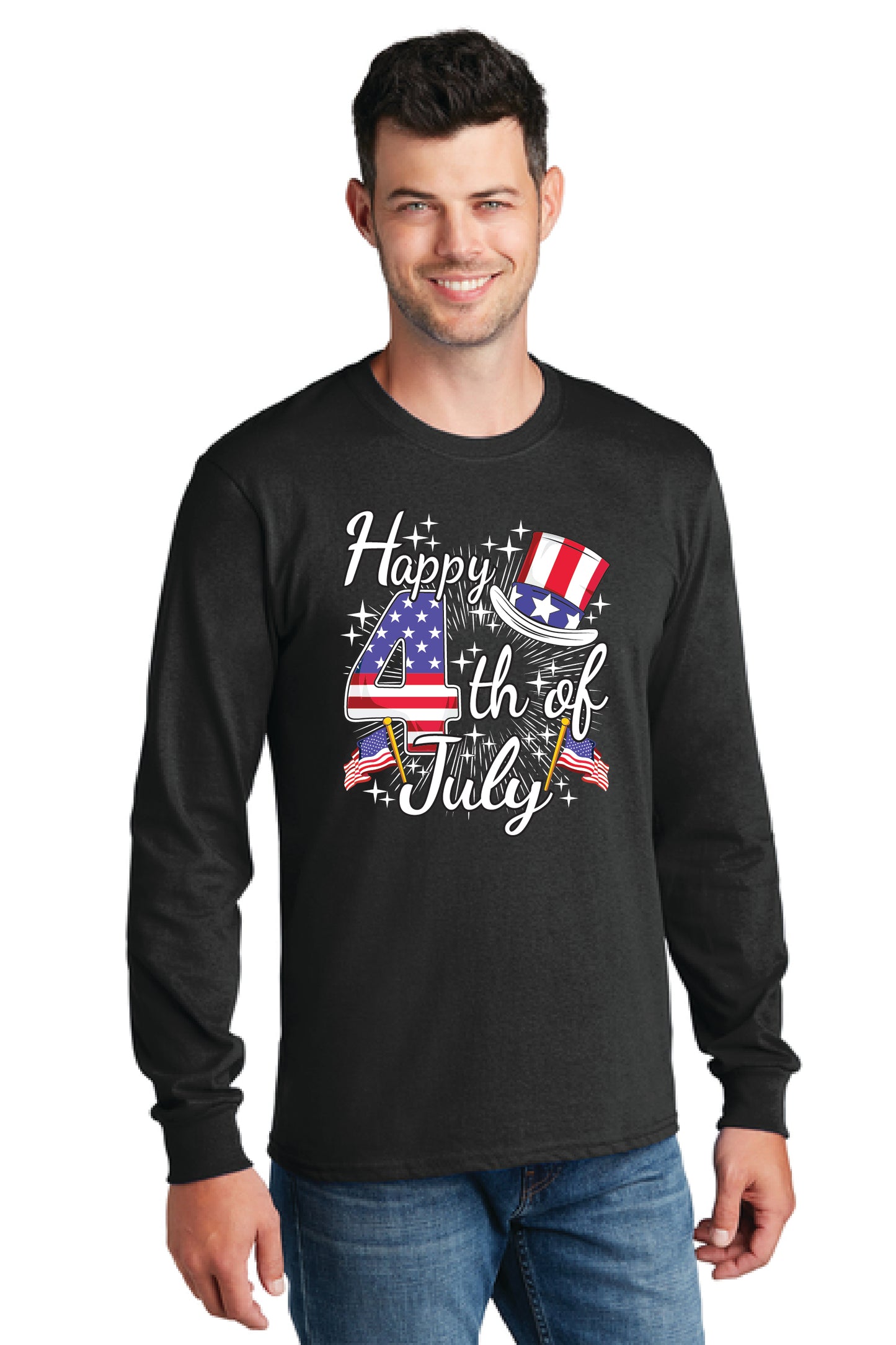 HAPPY 4TH OF JULY PC54LS Port & Company® Long Sleeve Core Cotton Tee 16