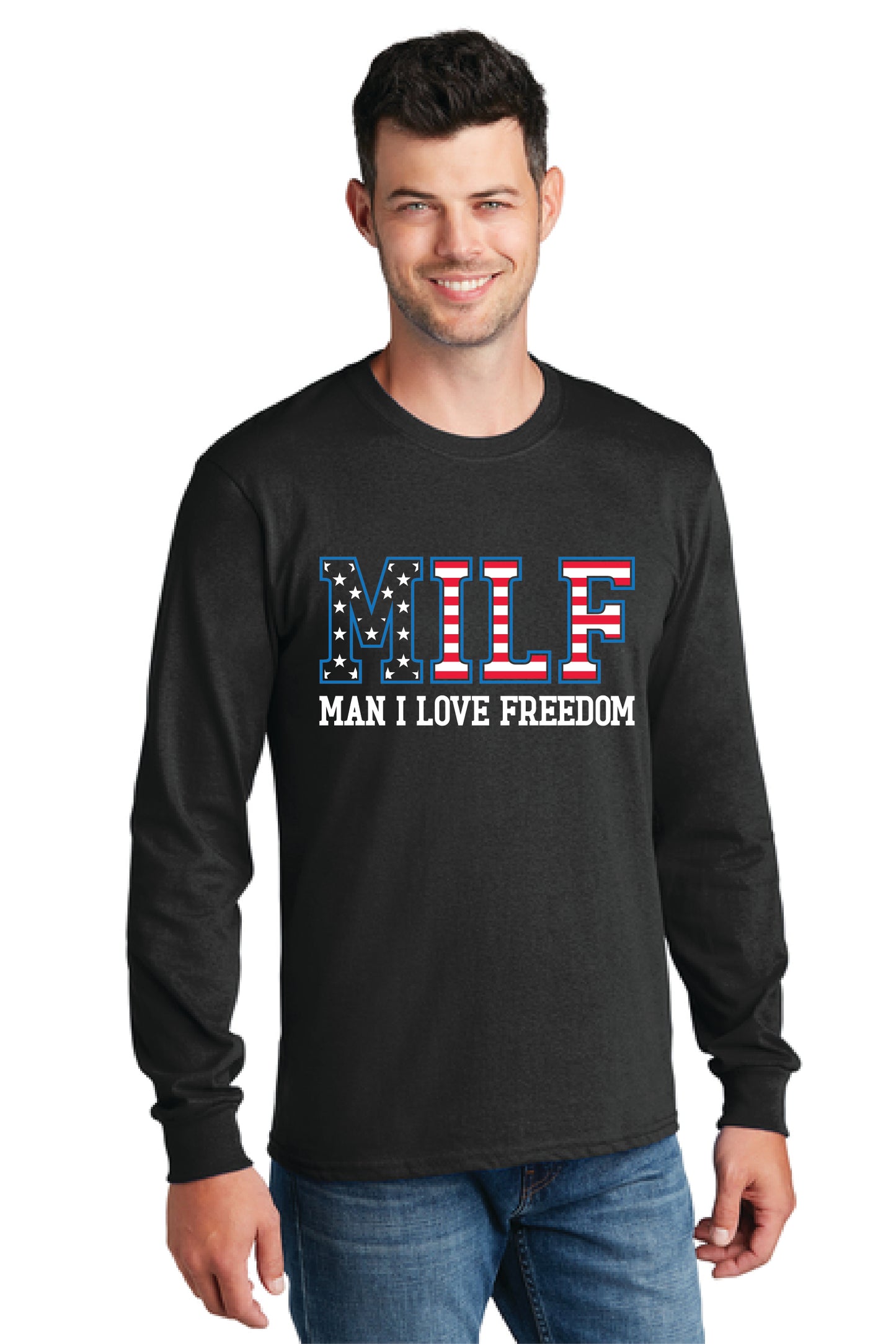 MILF MAN I LOVE FREEDOM PC54LS Port & Company® Long Sleeve Core Cotton Tee 21