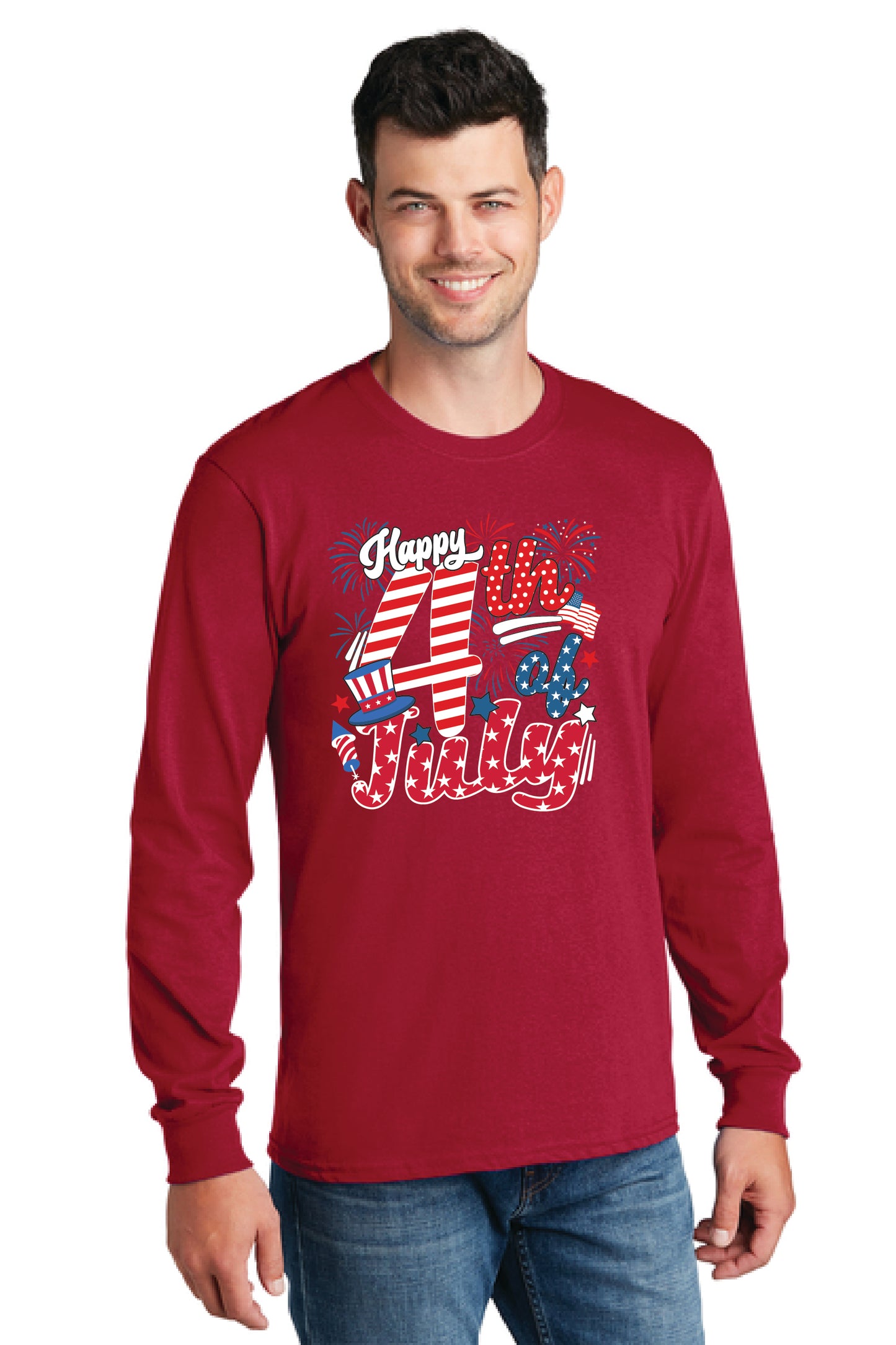 HAPPY 4TH OF JULY PC54LS Port & Company® Long Sleeve Core Cotton Tee 17