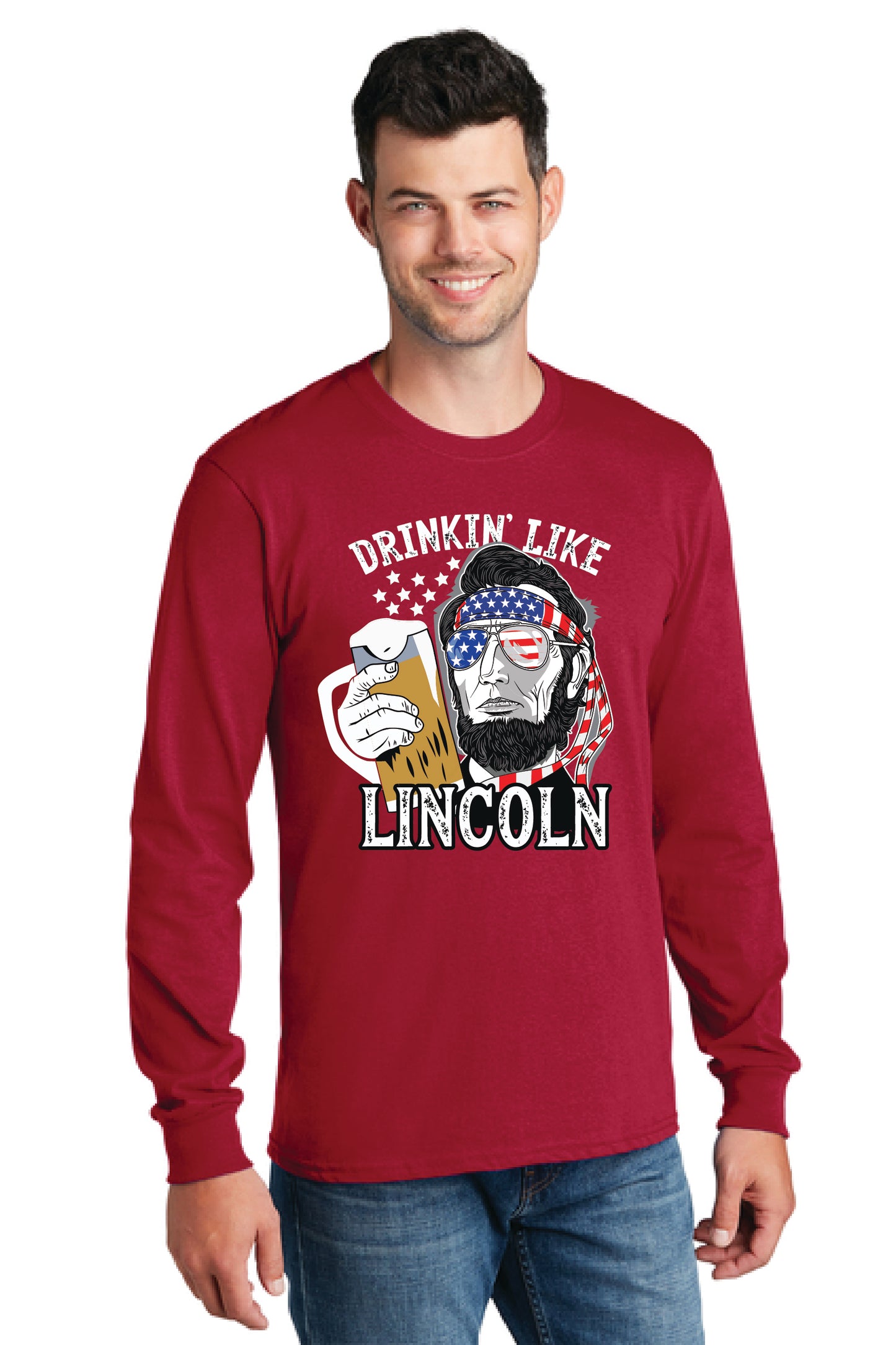 DRINKIN LIKE LINCOLN PC54LS Port & Company® Long Sleeve Core Cotton Tee 14