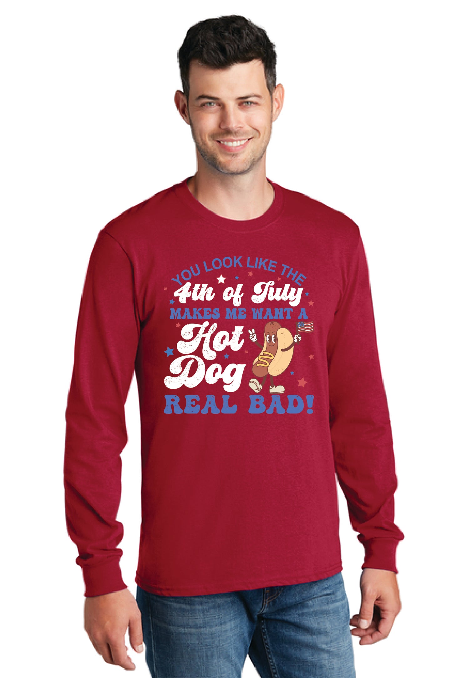 4TH OF JULY HOT DOG PC54LS Port & Company® Long Sleeve Core Cotton Tee 13