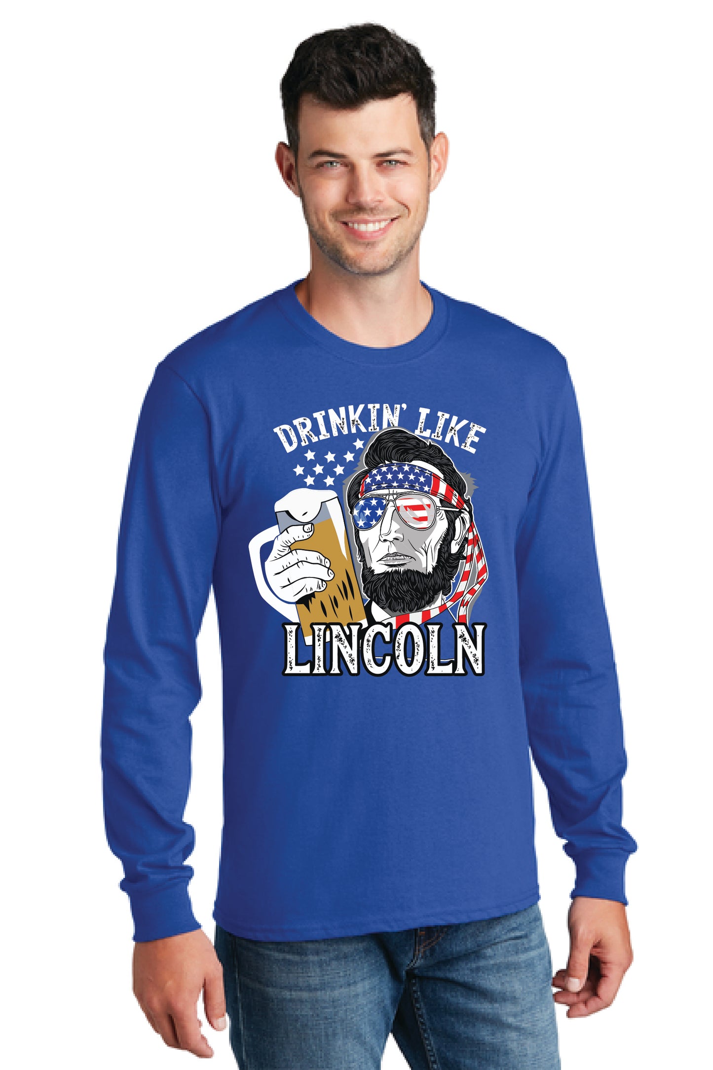 DRINKIN LIKE LINCOLN PC54LS Port & Company® Long Sleeve Core Cotton Tee 14