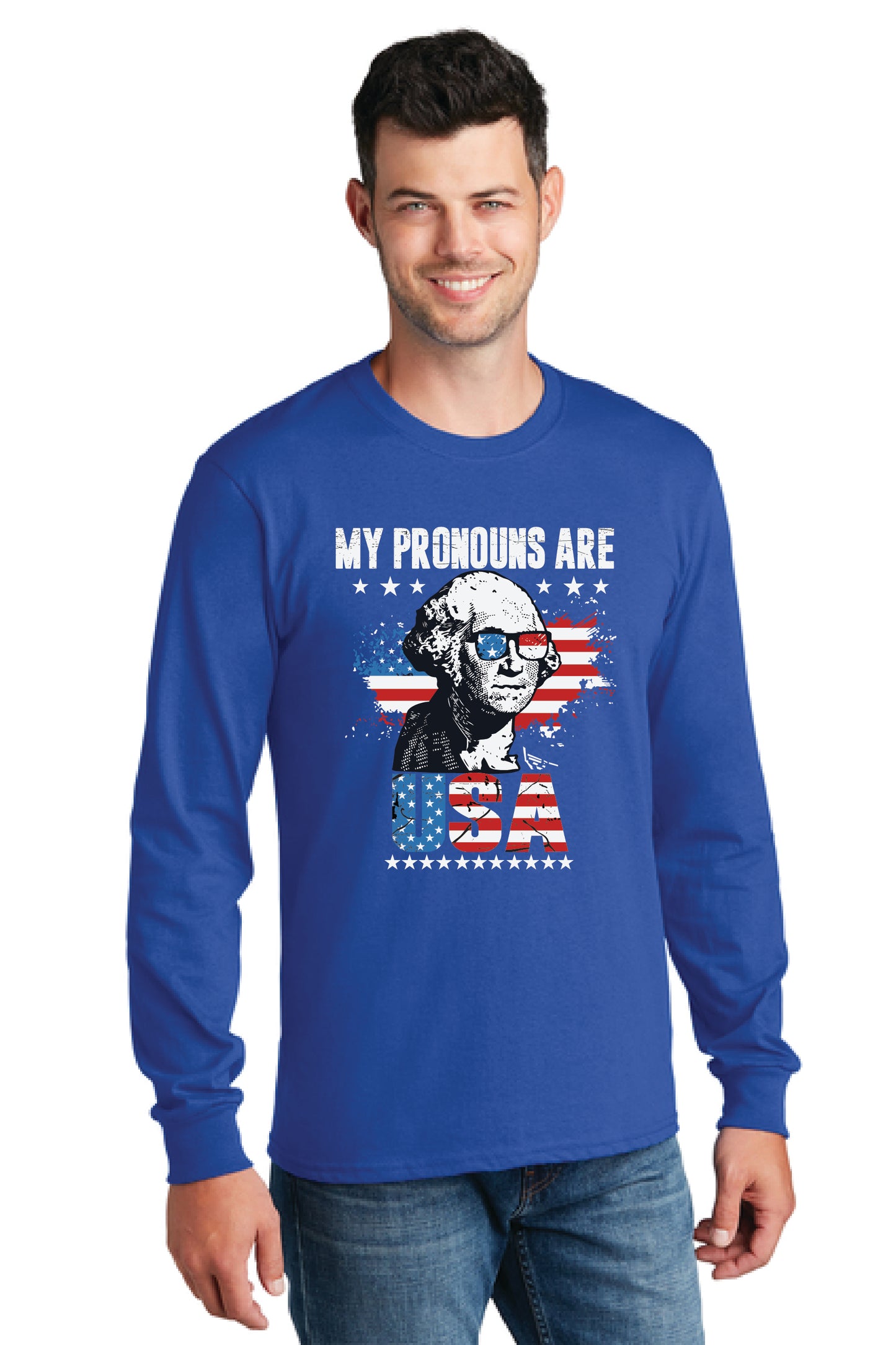 MY PRONOUNS ARE U. S. A. PC54LS Port & Company® Long Sleeve Core Cotton Tee 19