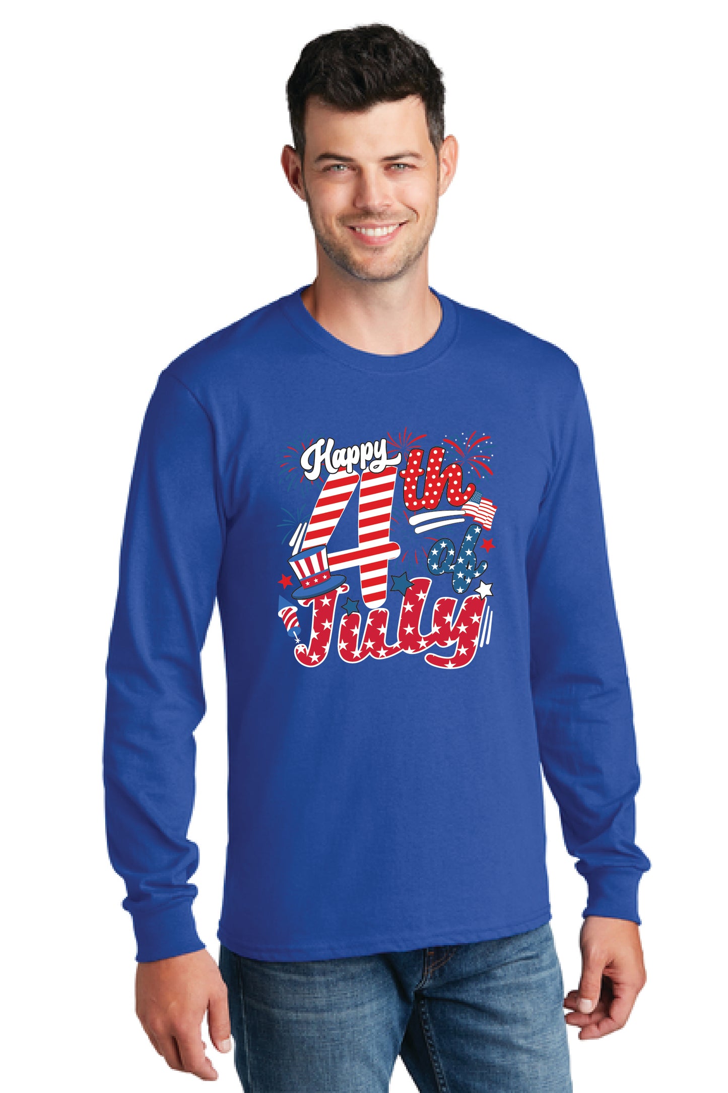 HAPPY 4TH OF JULY PC54LS Port & Company® Long Sleeve Core Cotton Tee 17