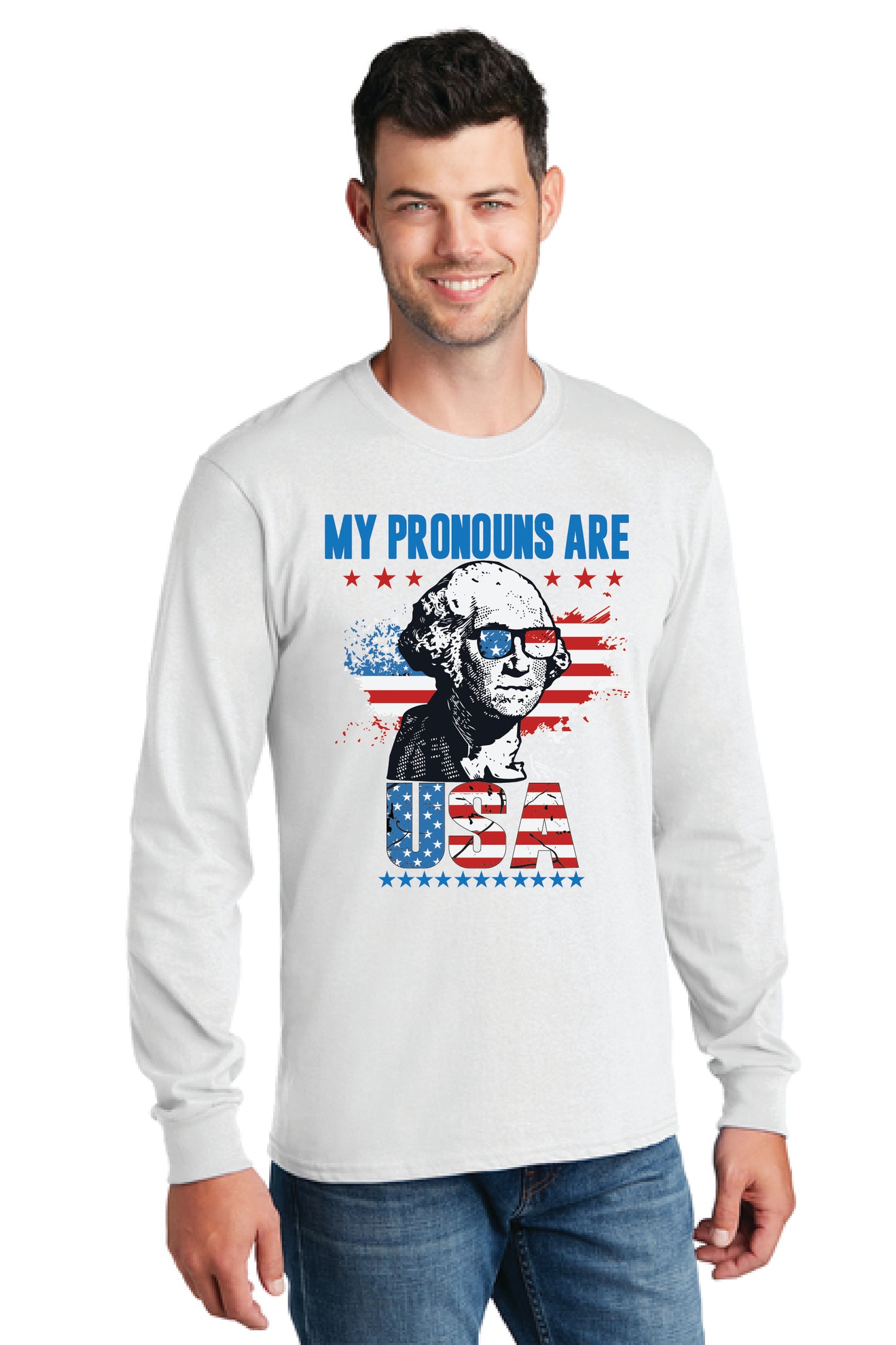 MY PRONOUNS ARE U. S. A. PC54LS Port & Company® Long Sleeve Core Cotton Tee 19