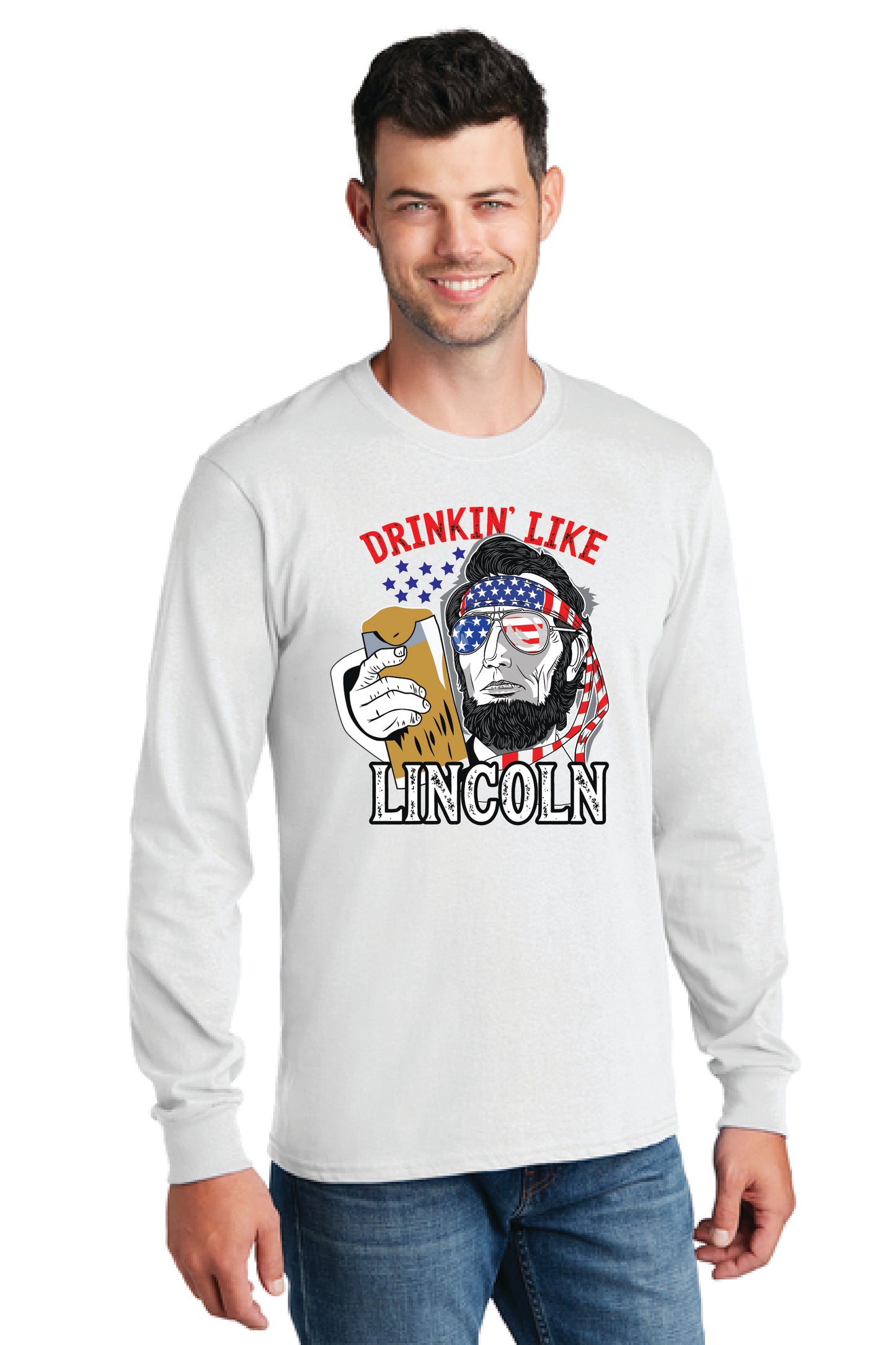 DRINKIN LIKE LINCOLN PC54LS Port & Company® Long Sleeve Core Cotton Tee 14