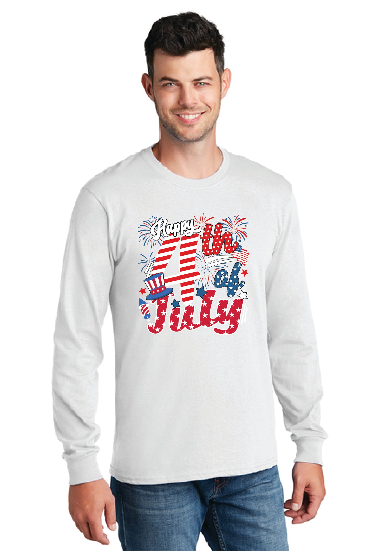 HAPPY 4TH OF JULY PC54LS Port & Company® Long Sleeve Core Cotton Tee 17