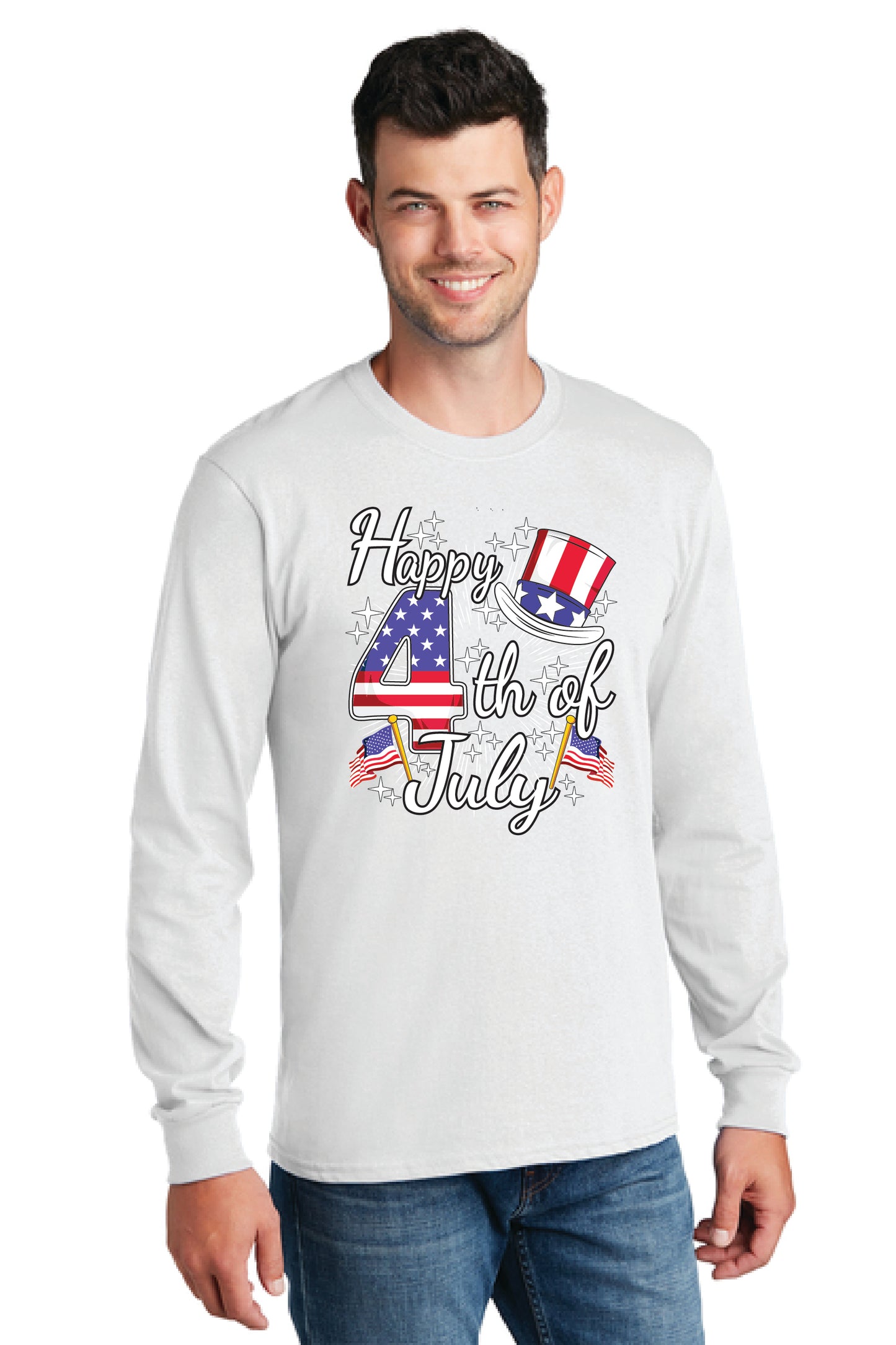 HAPPY 4TH OF JULY PC54LS Port & Company® Long Sleeve Core Cotton Tee 16
