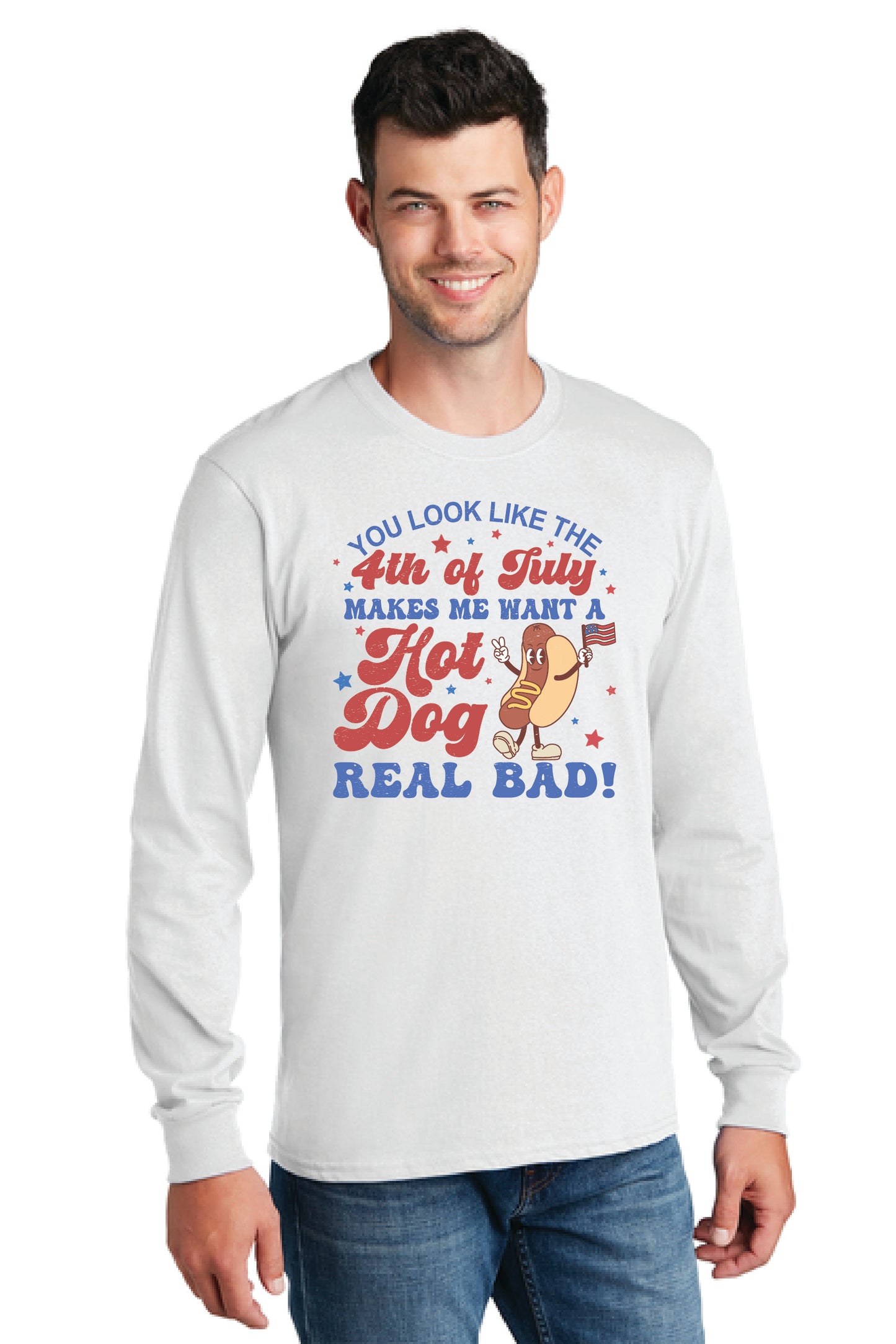4TH OF JULY HOT DOG PC54LS Port & Company® Long Sleeve Core Cotton Tee 13