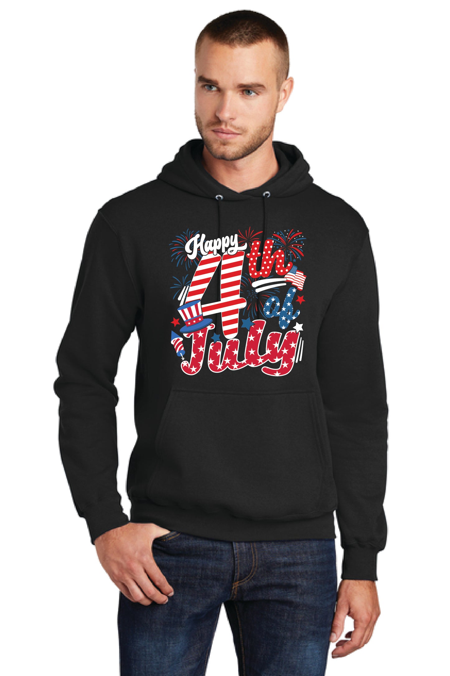 HAPPY 4TH OF JULY PC78H Port & Company® Core Fleece Pullover Hooded Sweatshirt 17