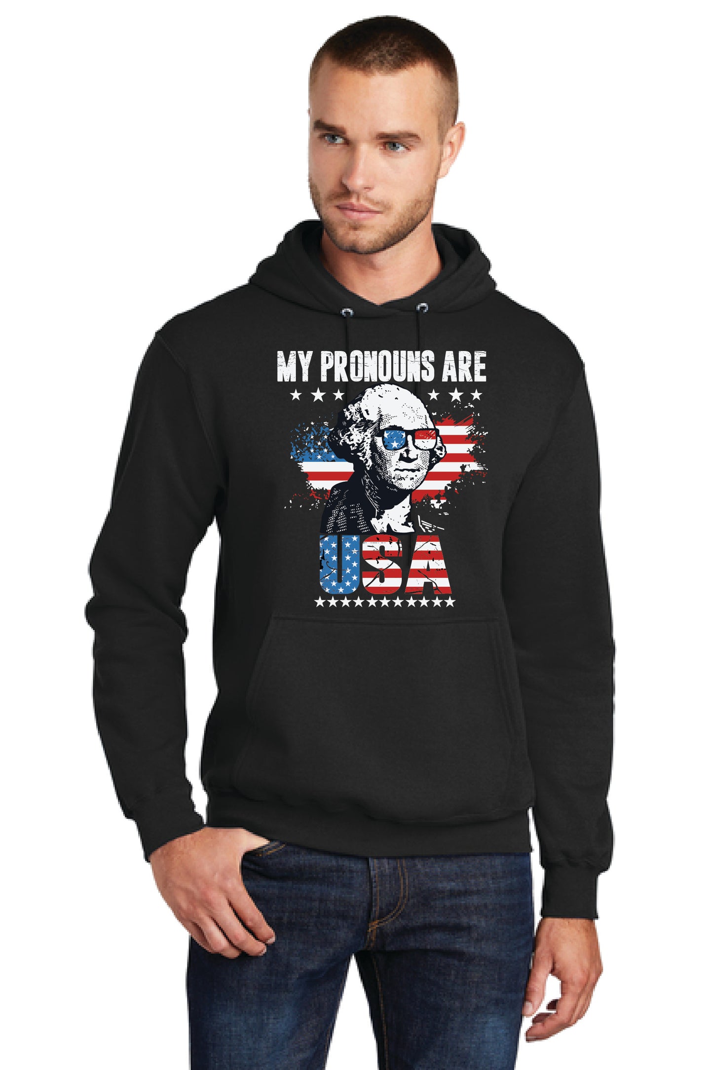 MY PRONOUNS ARE U. S. A. PC78H Port & Company® Core Fleece Pullover Hooded Sweatshirt 19