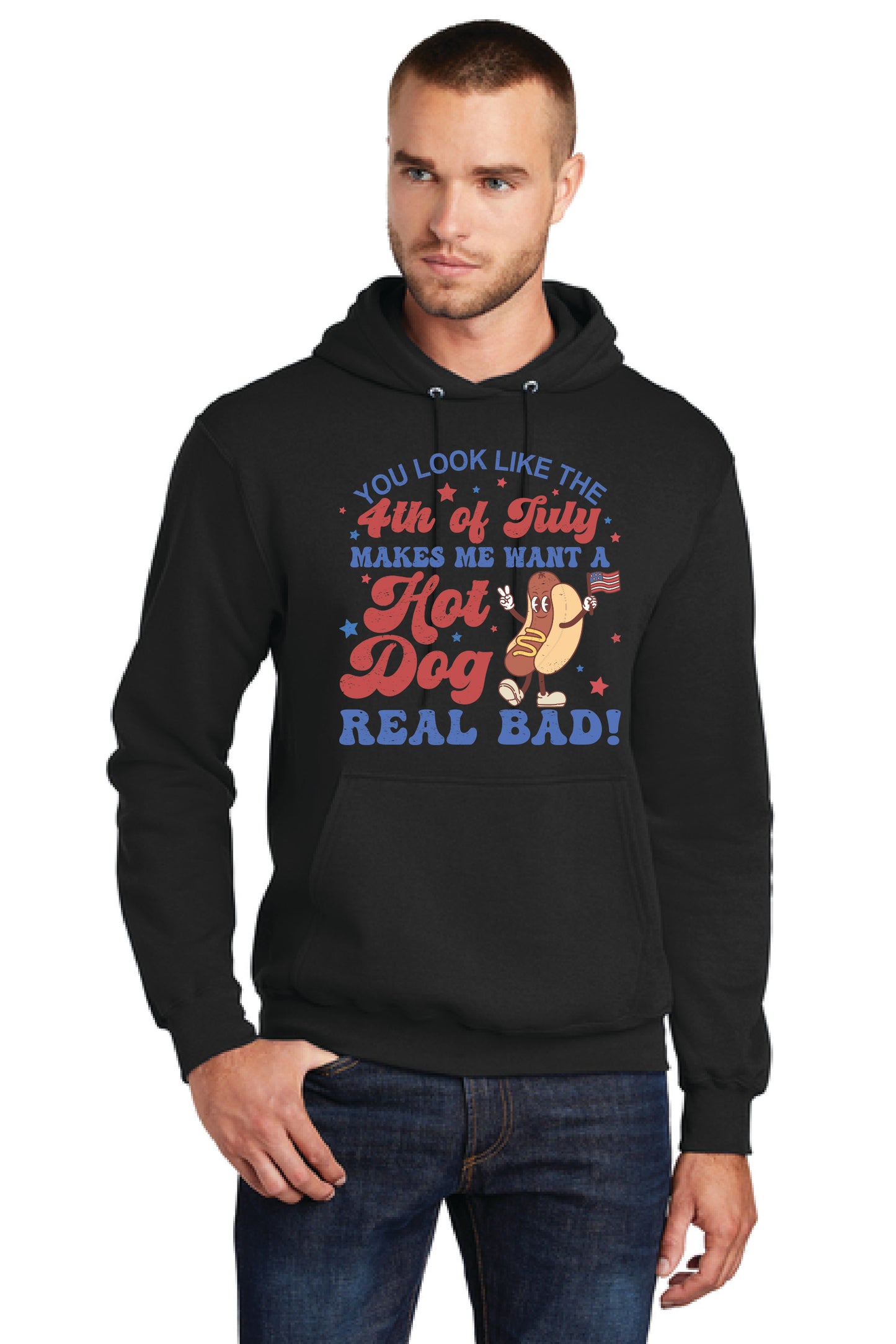 4TH OF JULY HOT DOG PC78H Port & Company® Core Fleece Pullover Hooded Sweatshirt 13
