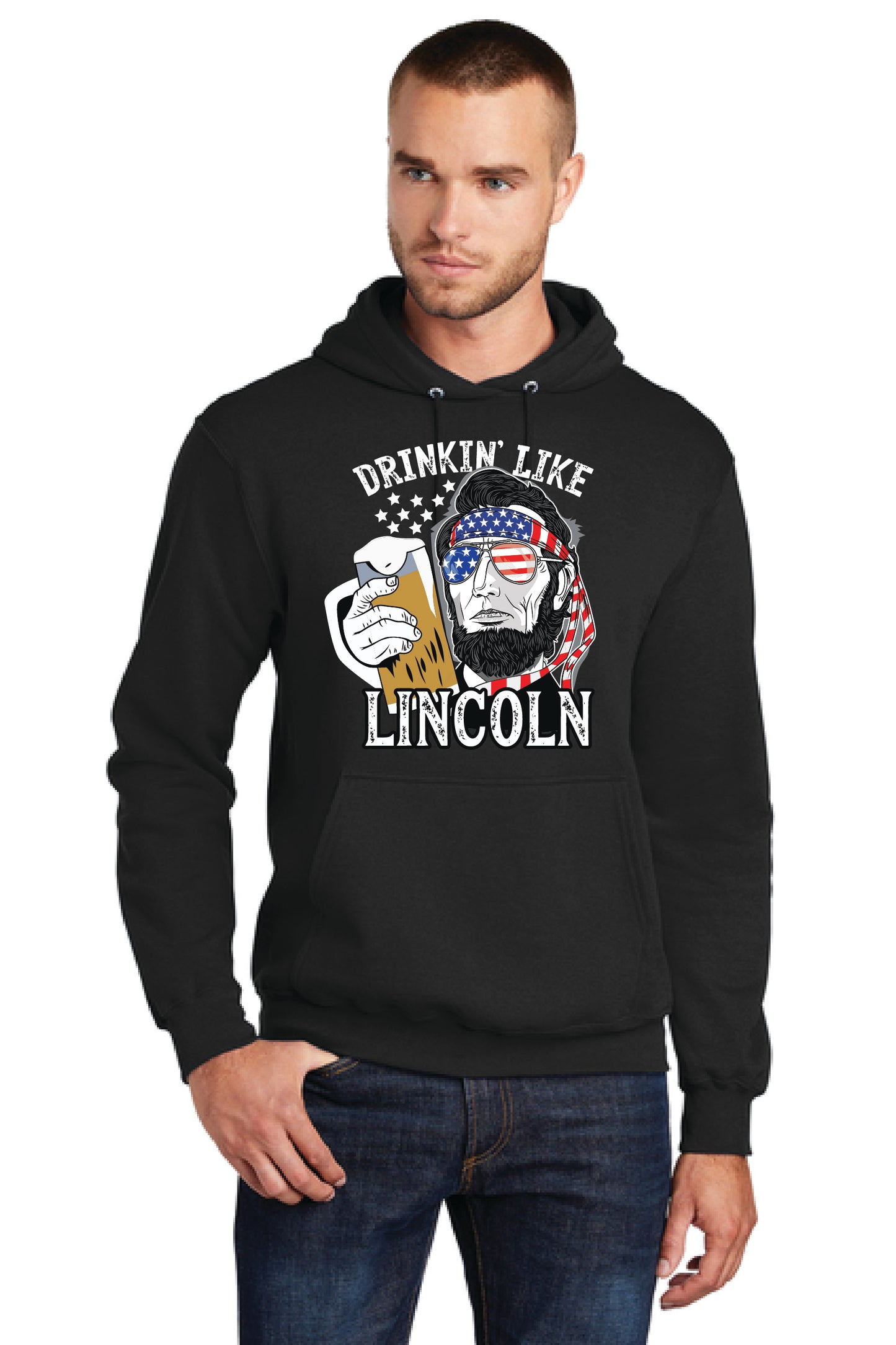 DRINKIN LIKE LINCOLN PC78H Port & Company® Core Fleece Pullover Hooded Sweatshirt 14