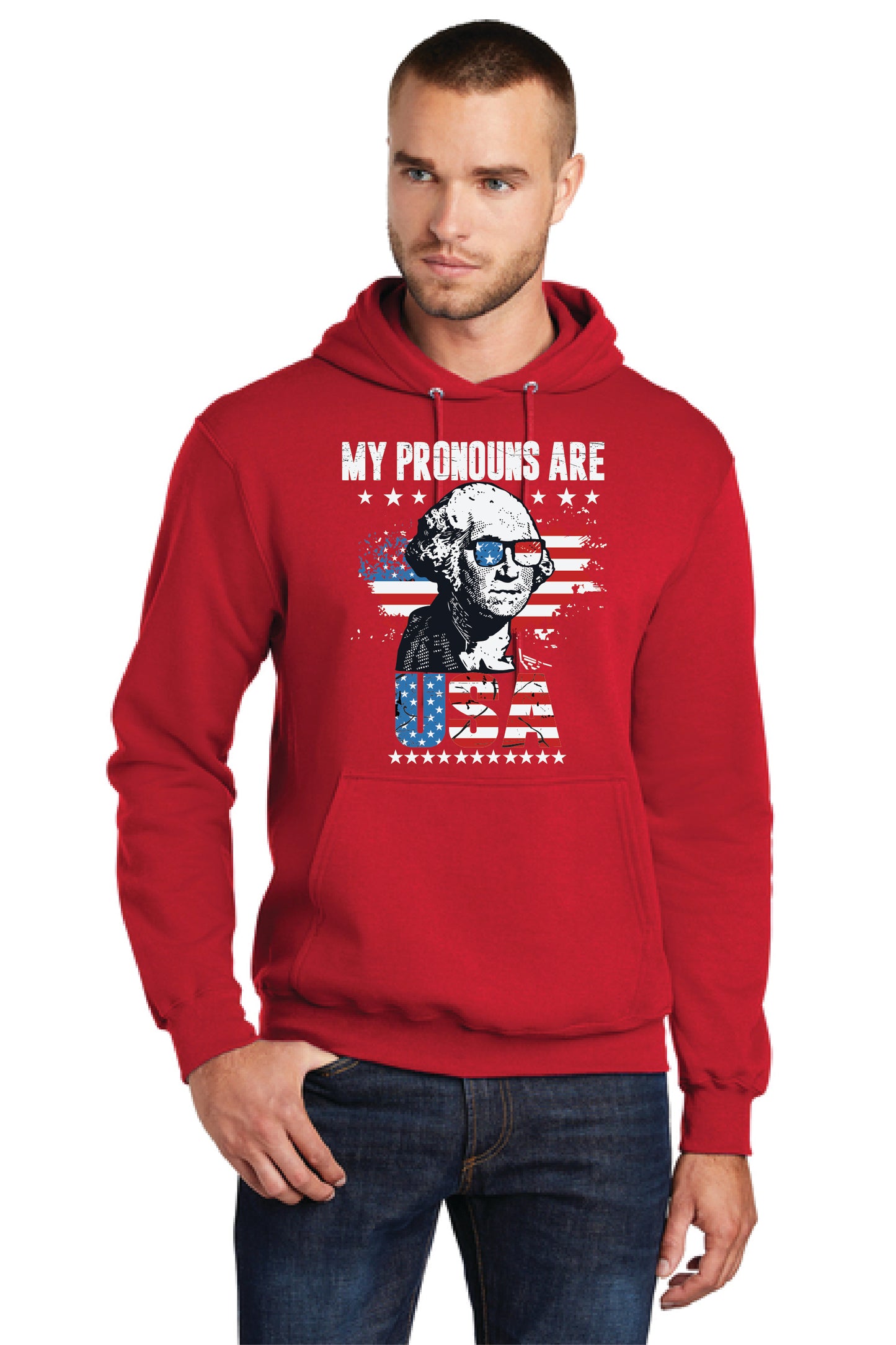 MY PRONOUNS ARE U. S. A. PC78H Port & Company® Core Fleece Pullover Hooded Sweatshirt 19