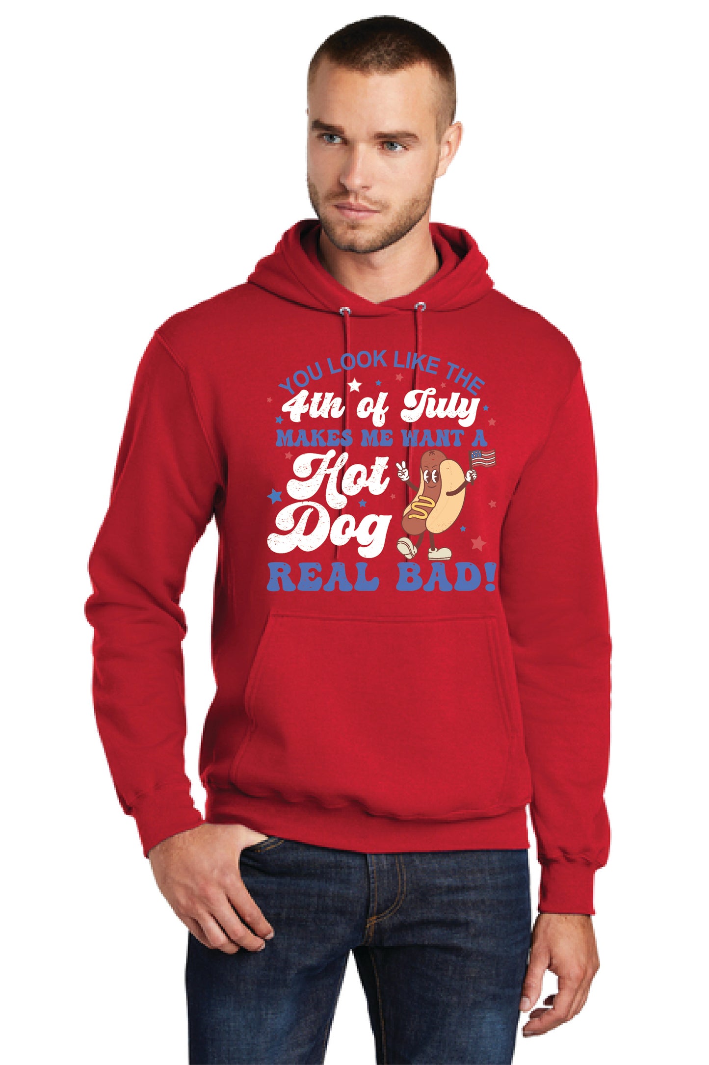 4TH OF JULY HOT DOG PC78H Port & Company® Core Fleece Pullover Hooded Sweatshirt 13