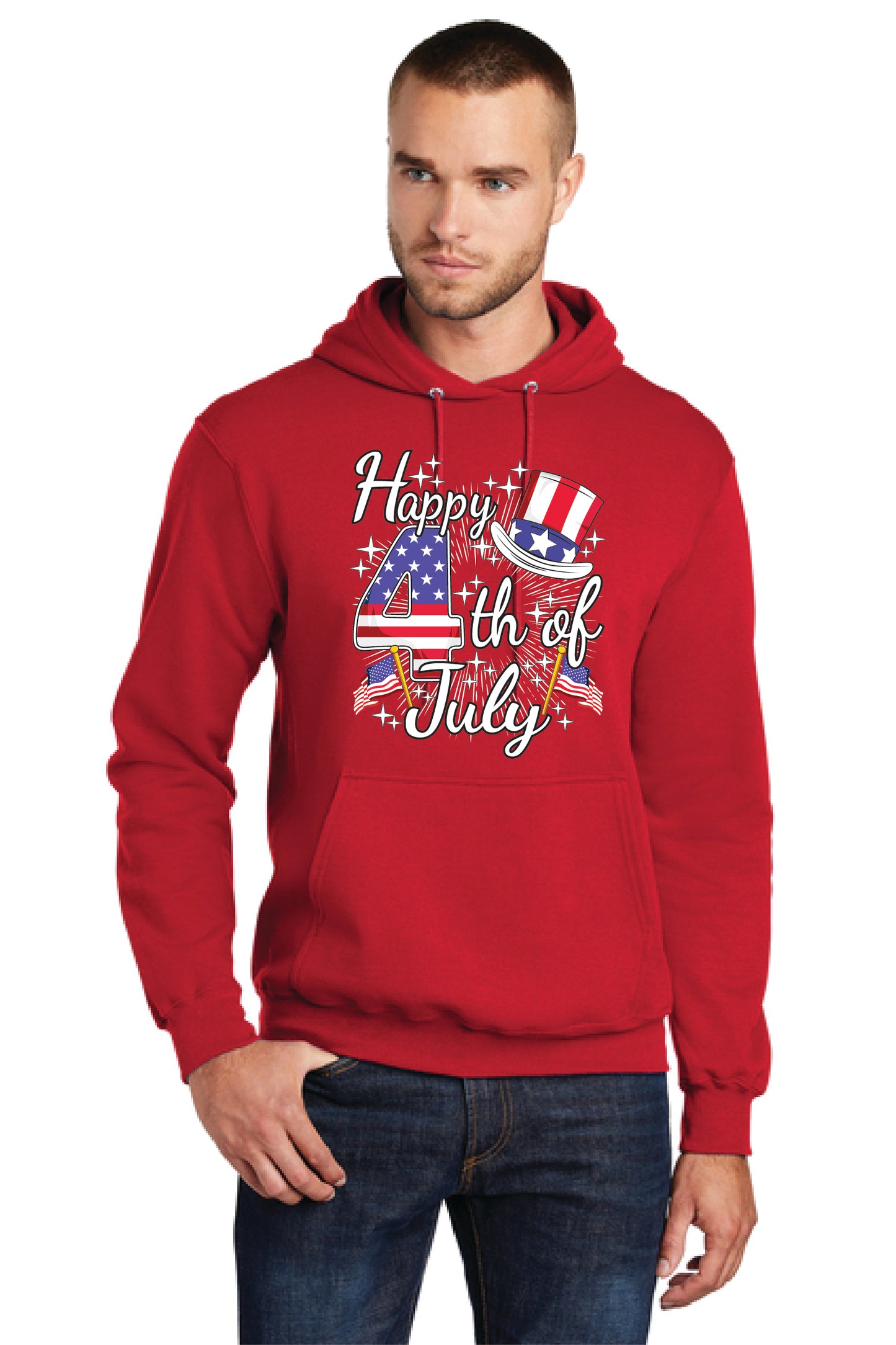 HAPPY 4TH OF JULY PC78H Port & Company® Core Fleece Pullover Hooded Sweatshirt 16