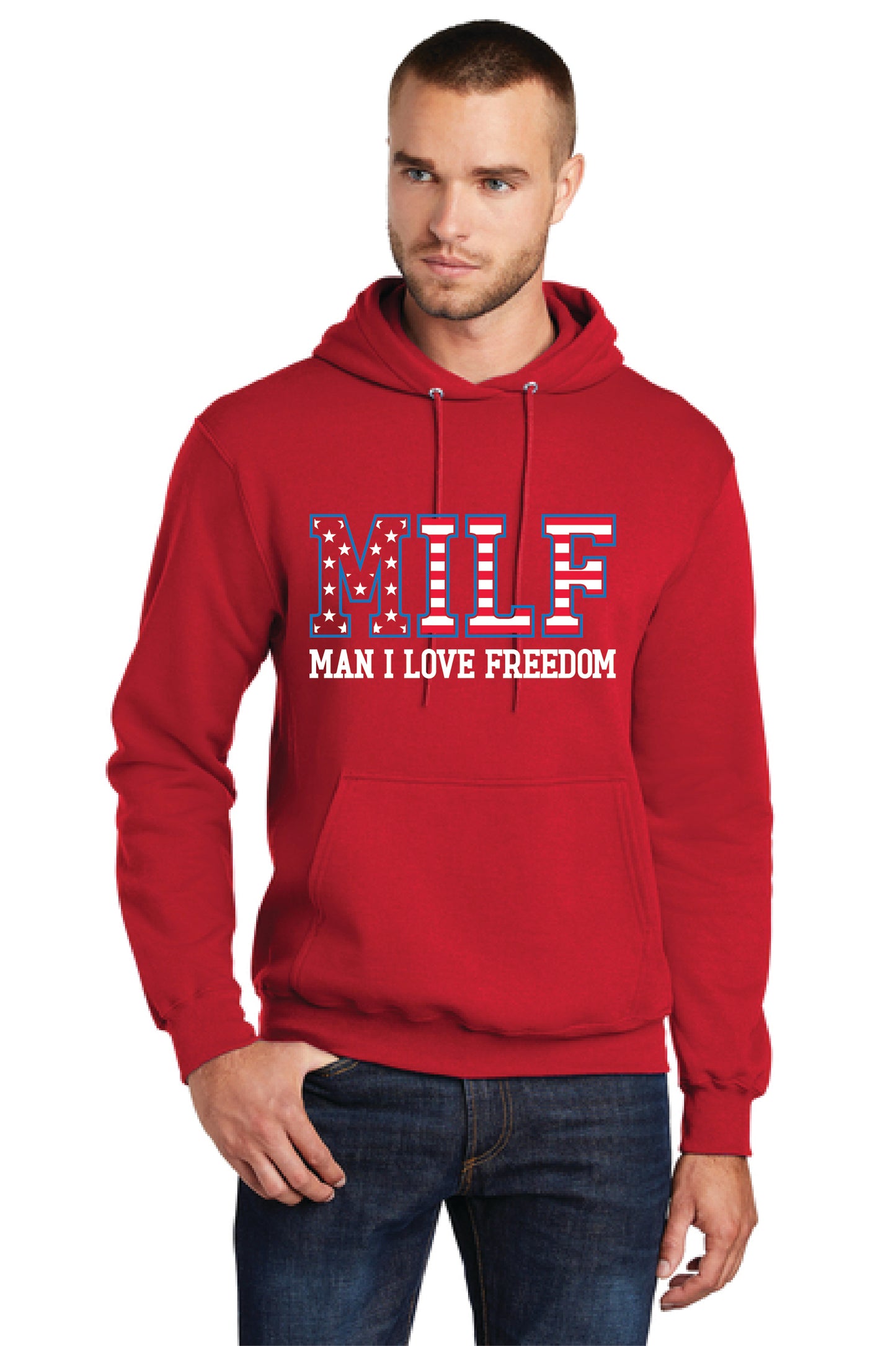MILF MAN I LOVE FREEDOM PC78H Port & Company® Core Fleece Pullover Hooded Sweatshirt 21