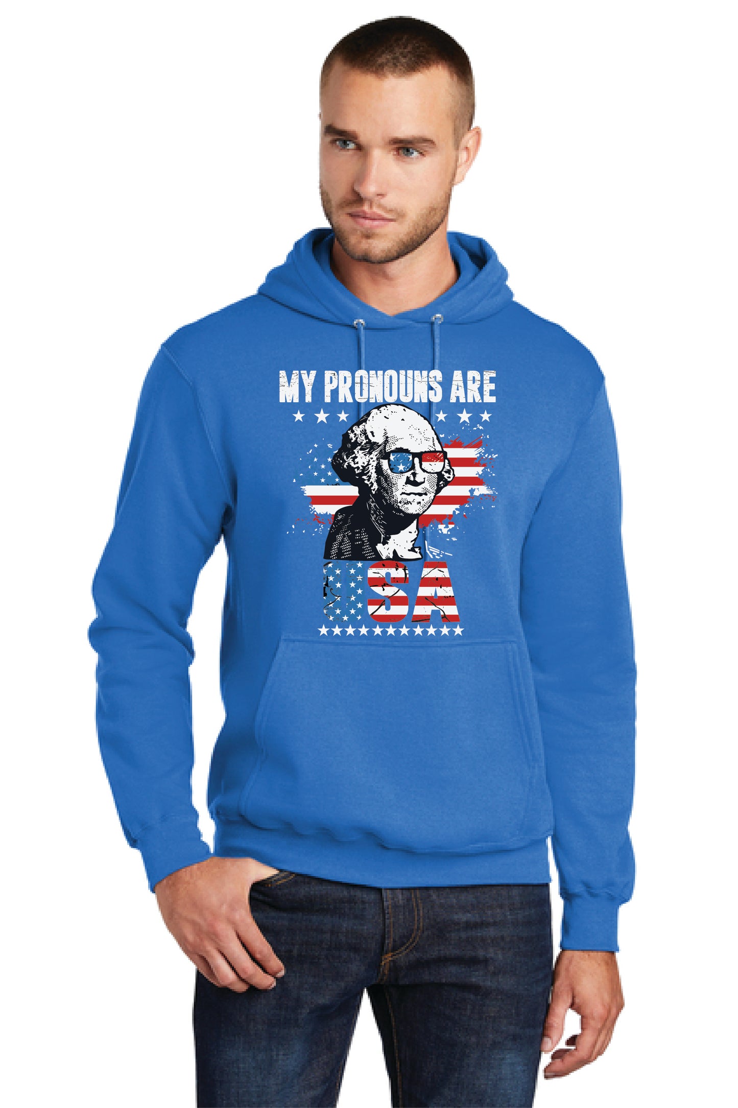 MY PRONOUNS ARE U. S. A. PC78H Port & Company® Core Fleece Pullover Hooded Sweatshirt 19
