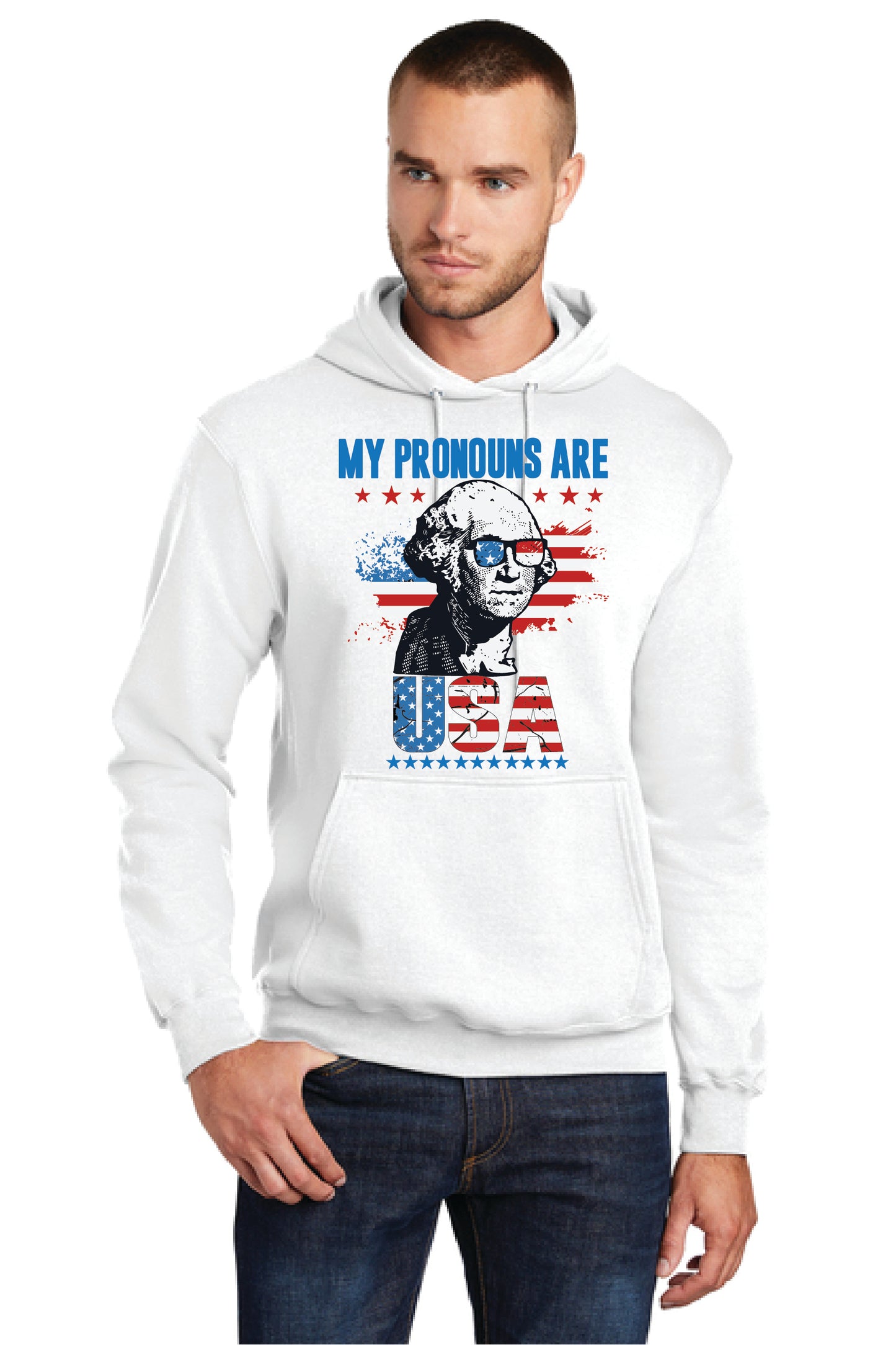 MY PRONOUNS ARE U. S. A. PC78H Port & Company® Core Fleece Pullover Hooded Sweatshirt 19