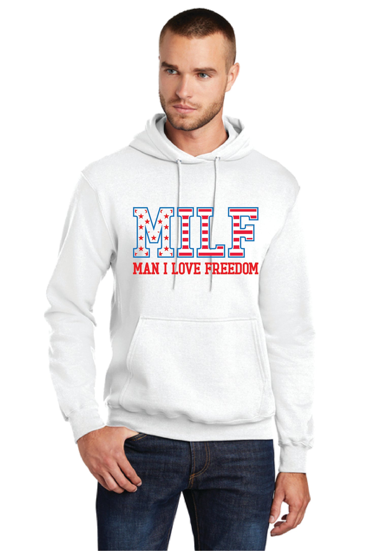 MILF MAN I LOVE FREEDOM PC78H Port & Company® Core Fleece Pullover Hooded Sweatshirt 21