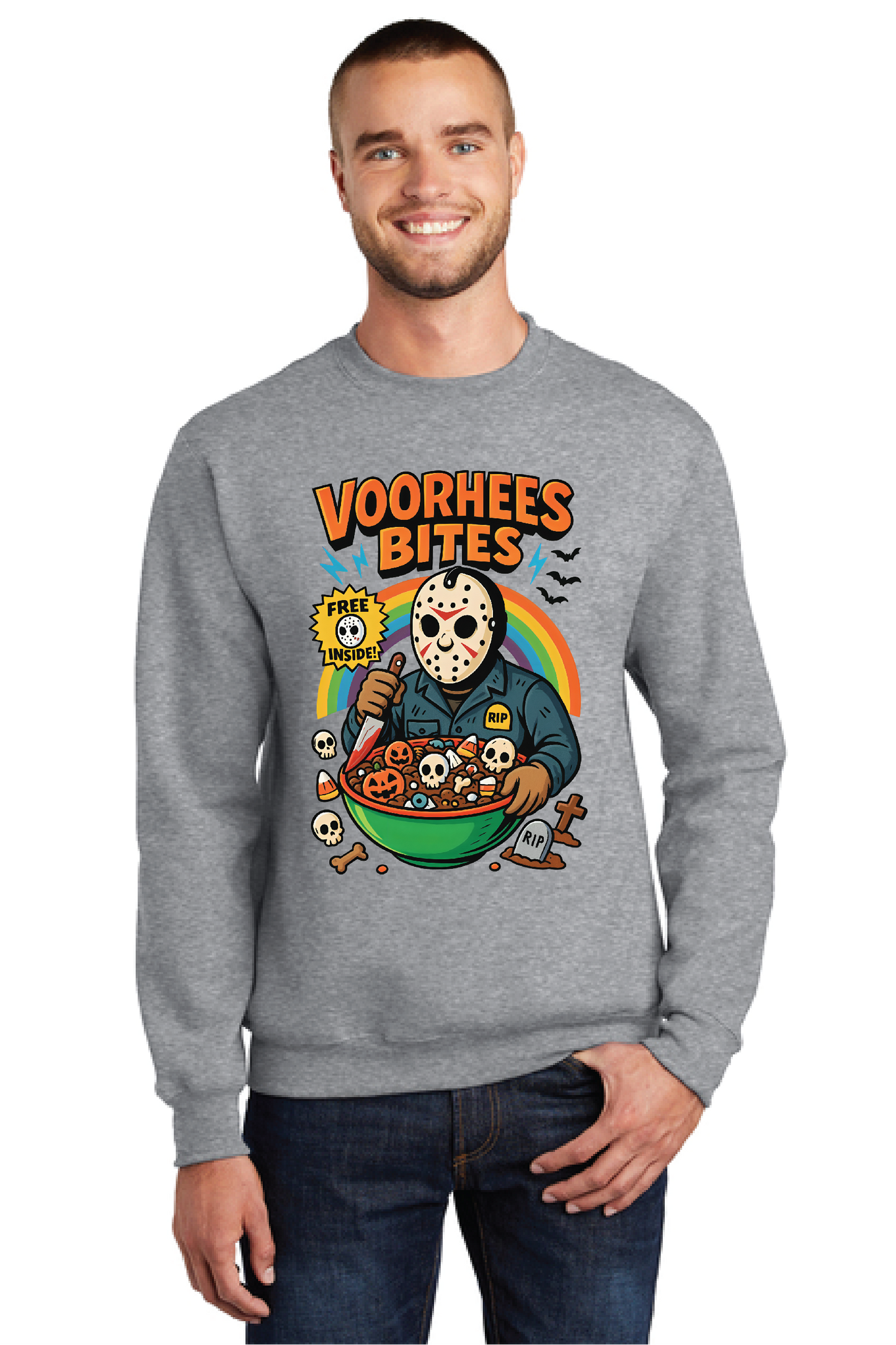 HALLOWEEN VOORHEES BITES Port & Company® Core Fleece Crewneck Sweatshirt HW-7