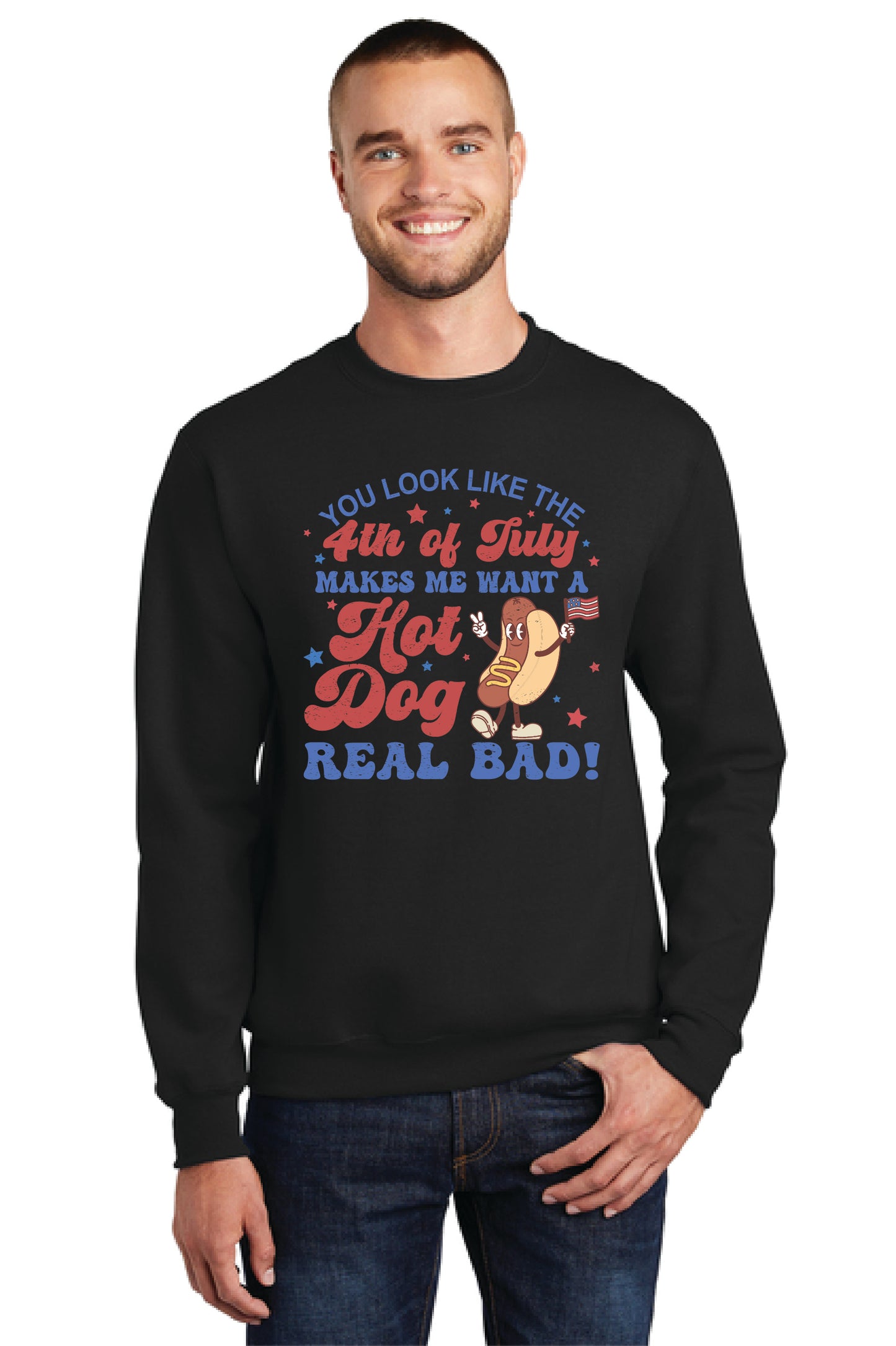 4TH OF JULY HOT DOG Port & Company® Core Fleece Crewneck Sweatshirt 13