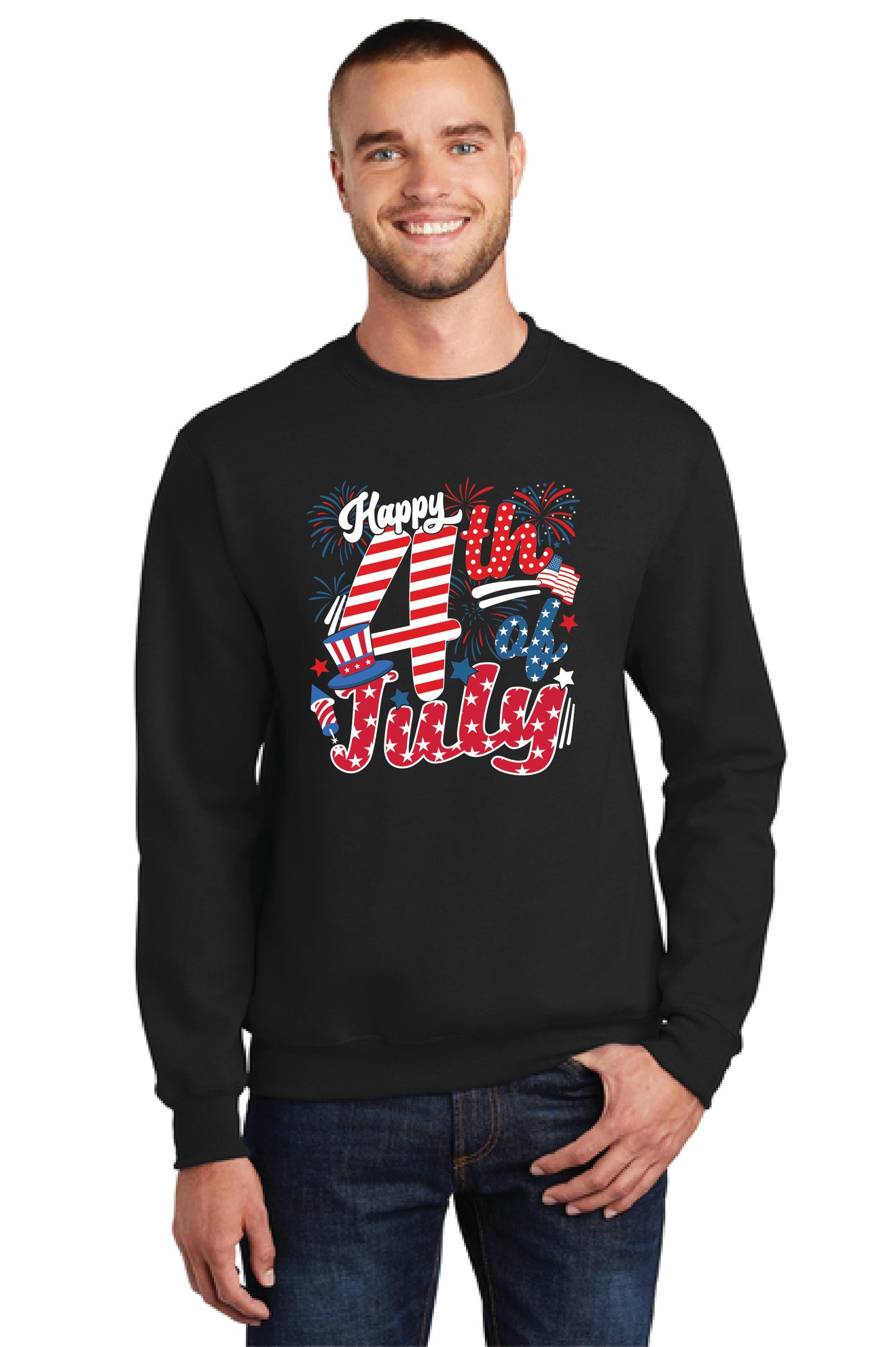 HAPPY 4TH OF JULY Port & Company® Core Fleece Crewneck Sweatshirt 17