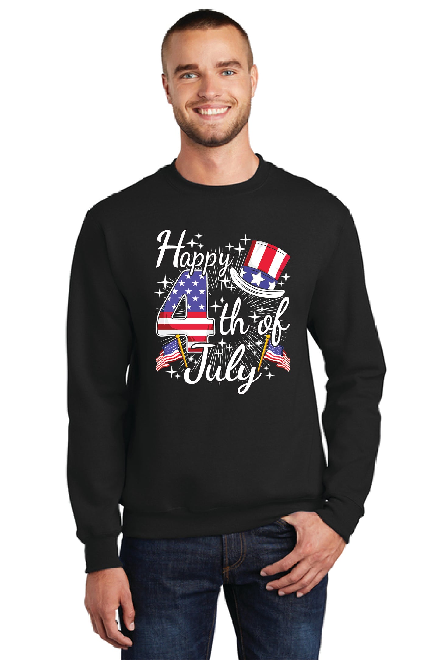 HAPPY 4TH OF JULY Port & Company® Core Fleece Crewneck Sweatshirt 16