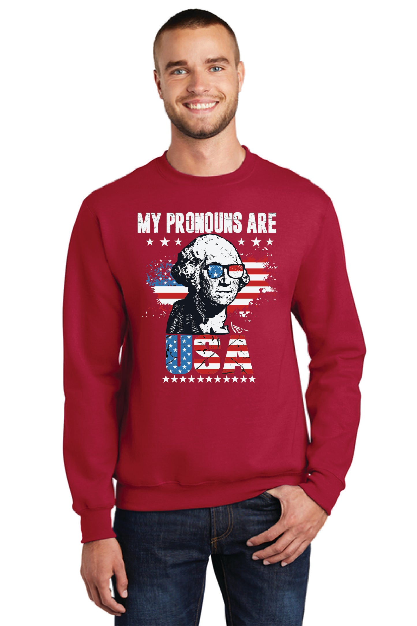 MY PRONOUNS ARE U. S. A. Port & Company® Core Fleece Crewneck Sweatshirt 19